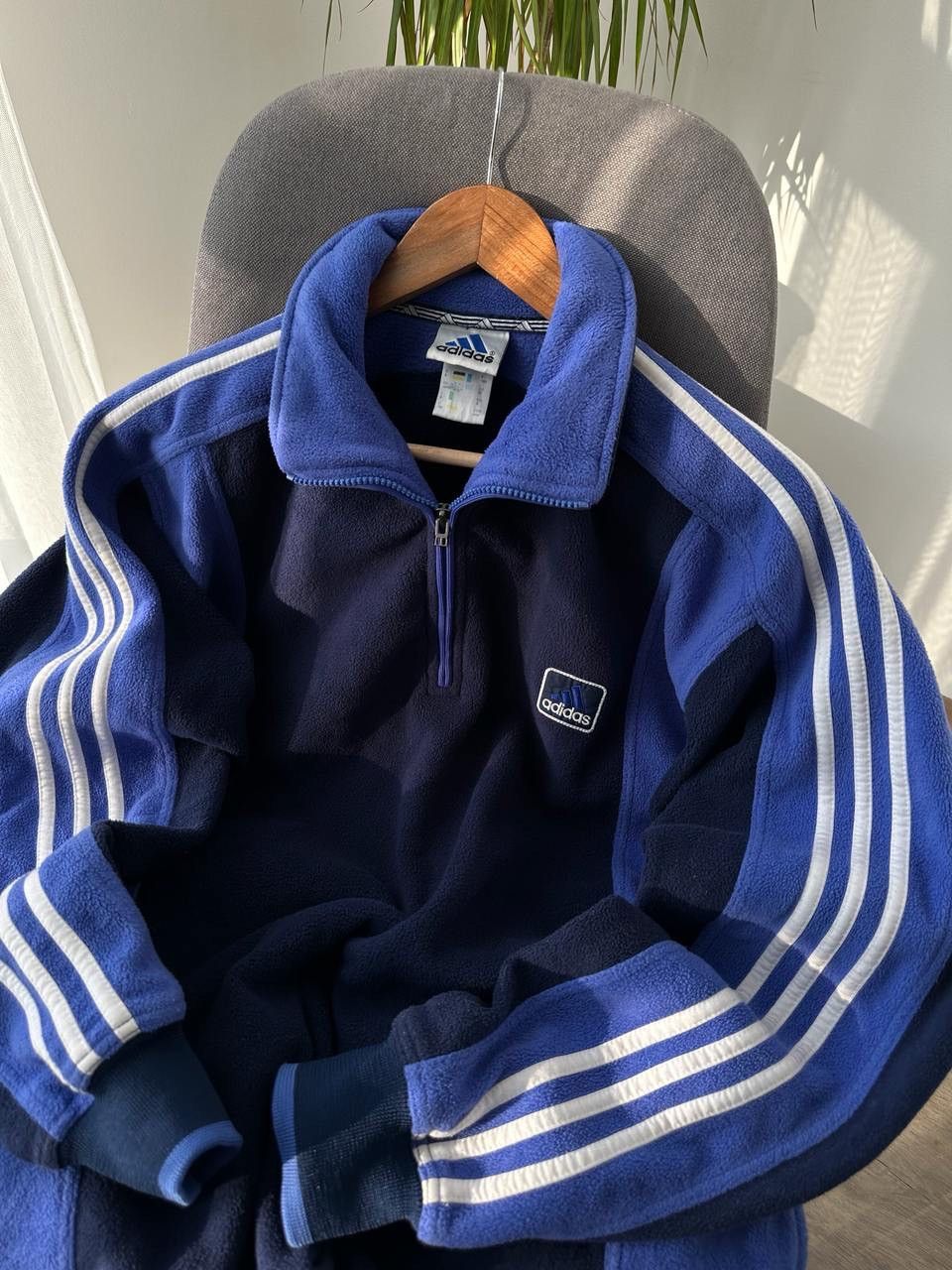 Adidas × Vintage Vintage Adidas 1/4 zip fleece blue hoodie Size US M / EU 48-50 / 2 - 23 Thumbnail