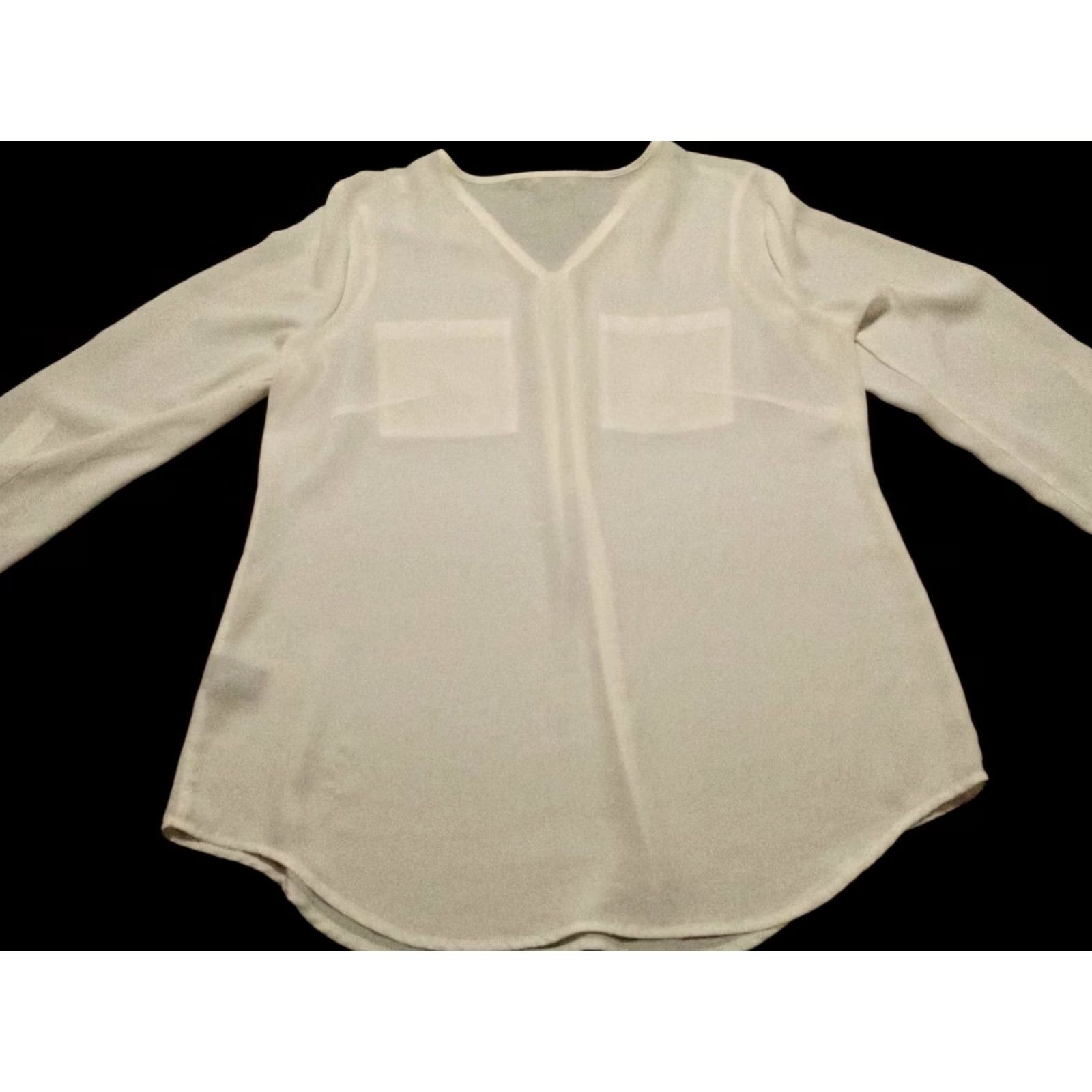 Vintage Zac & Rachel Womens Large Shirt Long Sleeve V-Neck Solid White Pullover Sheer Size L / US 10 / IT 46 - 6 Thumbnail
