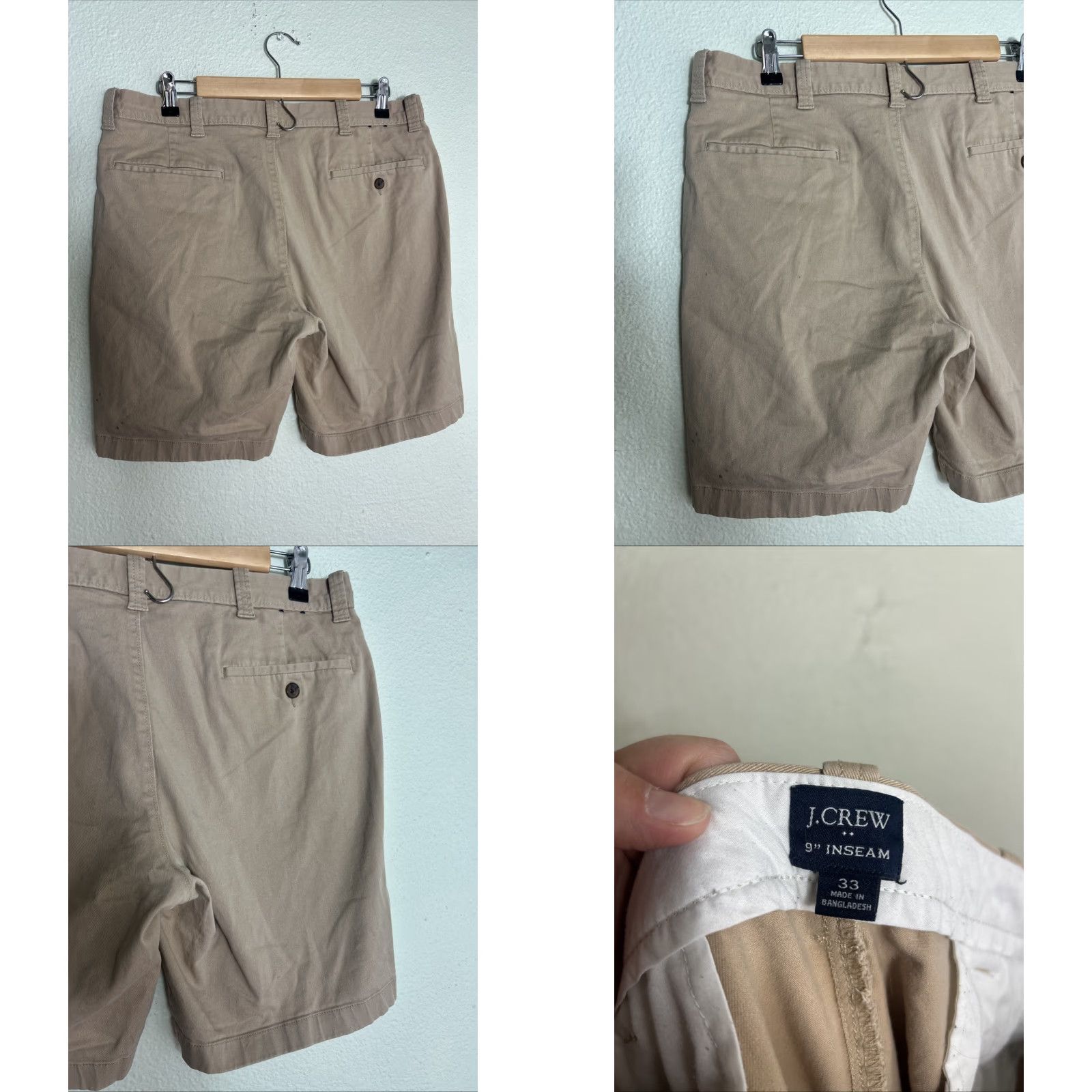 J.Crew J.CREW Chino Shorts Mens 33 Beige Khaki Cotton Elastane Regular 8" Inseam Zip Flat Front Stains Size US 33 - 8 Thumbnail