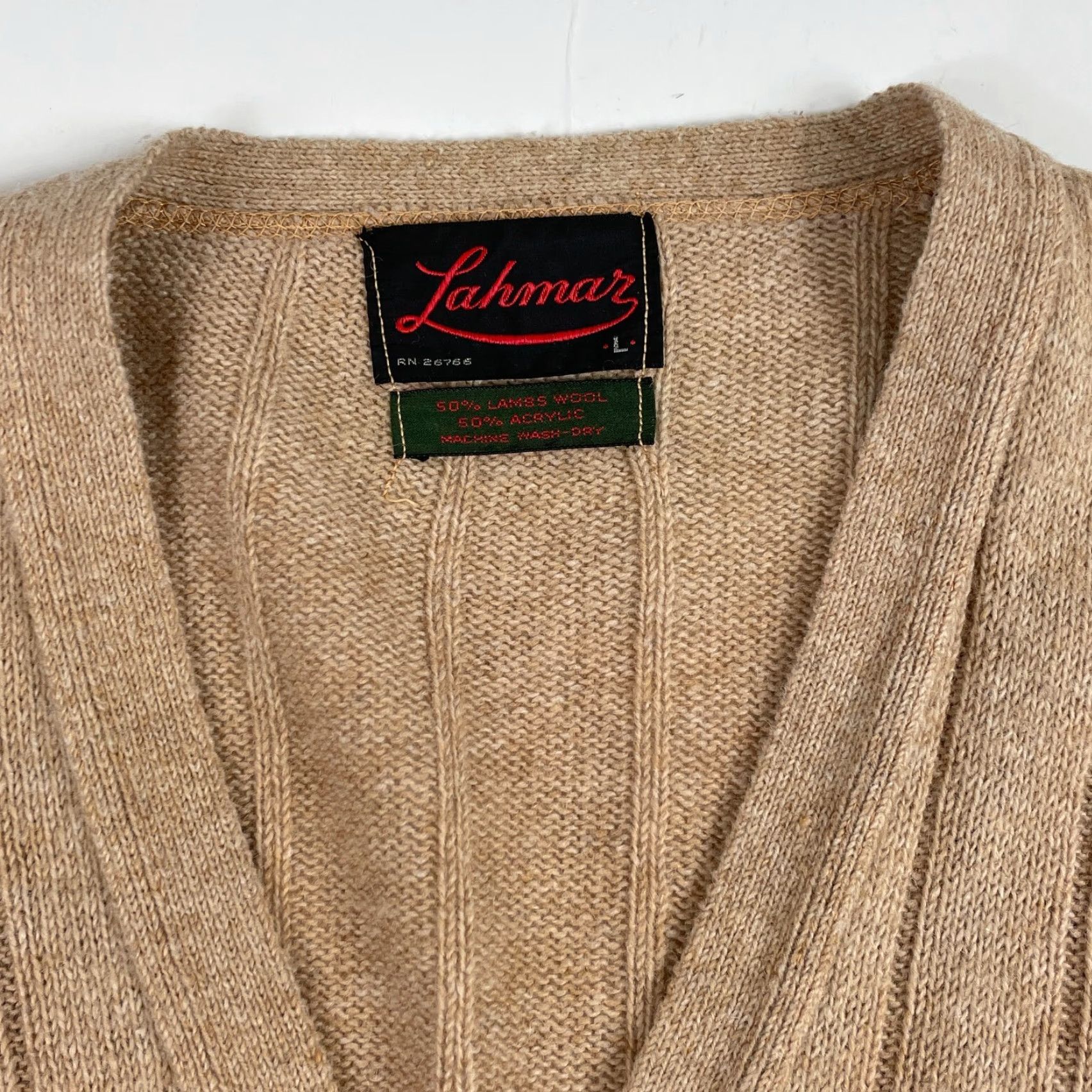Vintage VINTAGE Lahman Cardigan Sweater Mens Large Beige Lambs Wool 90s Grunge Preppy Cardigan Size US L / EU 52-54 / 3 - 6 Thumbnail