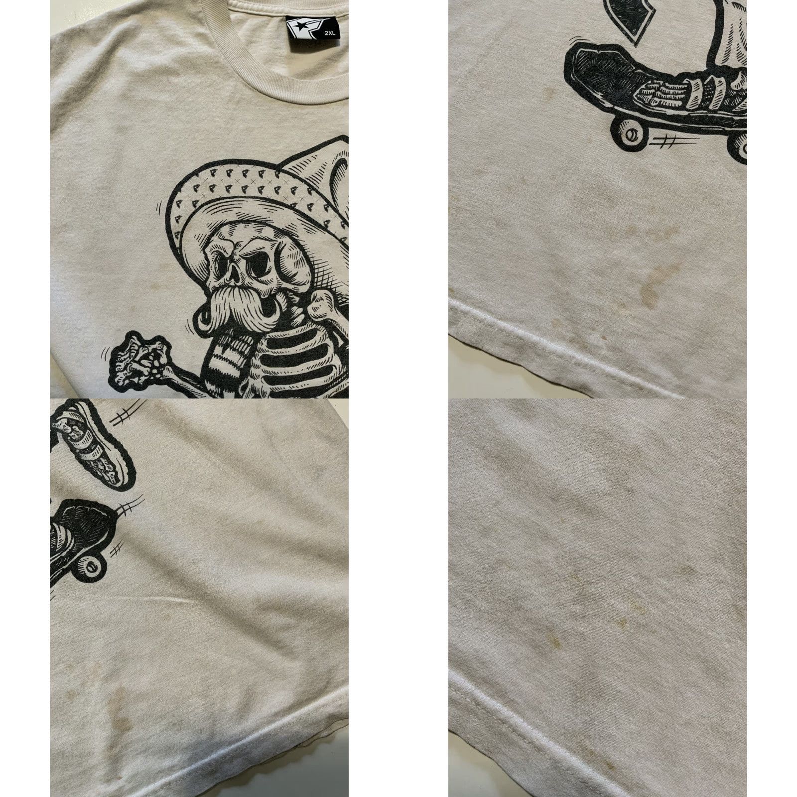 Vintage VTG Famous Stars & Straps T-Shirt Grunge Skulls Skeleton Straps Skateboard Graphic 2XL White Mens Size US XXL / EU 58 / 5 - 8 Thumbnail