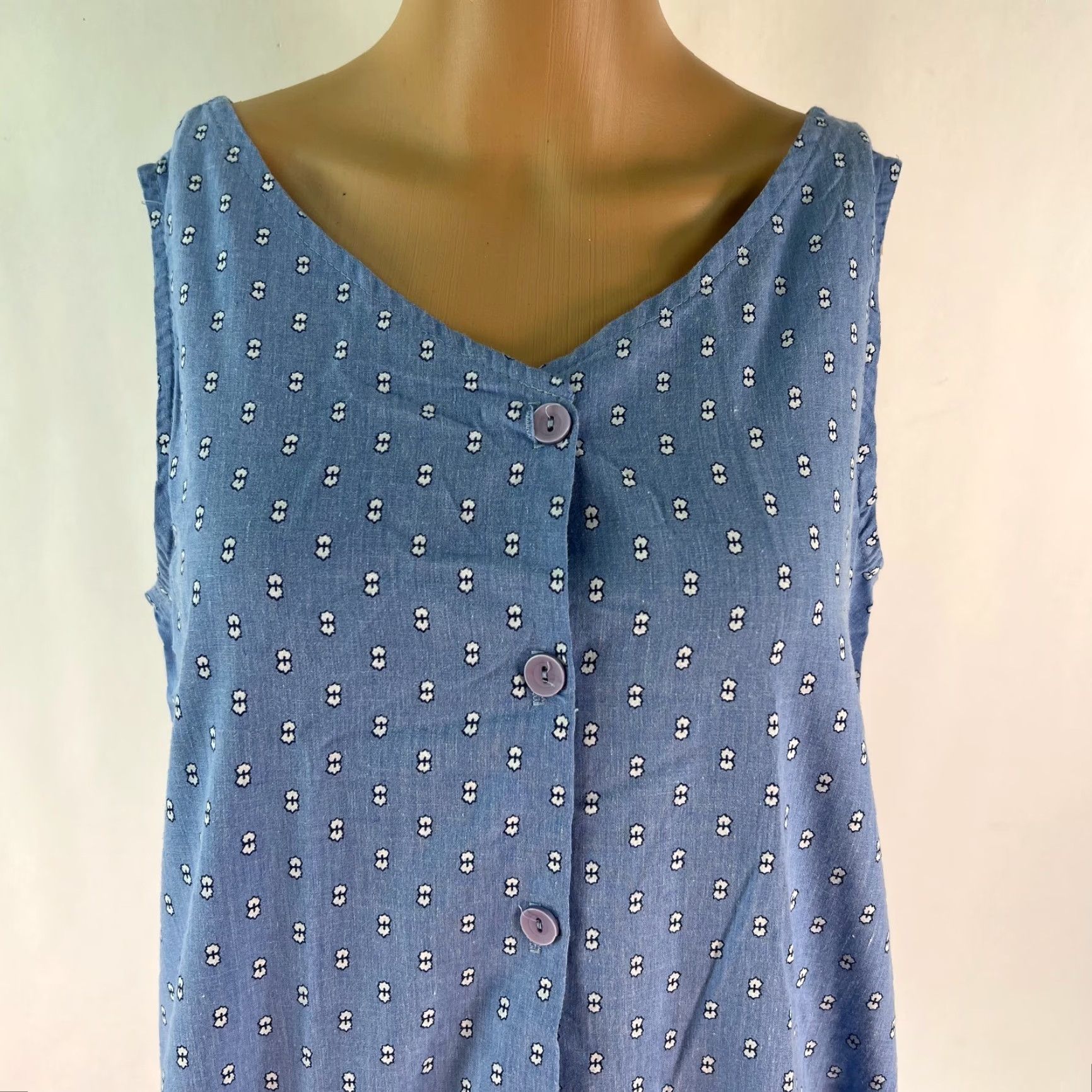 Vintage VINTAGE Unbranded Womens A-Line Midi Dress Size M Blue Casual V-Neck Button Sleeveless with Pockets Size M / US 6-8 / IT 42-44 - 3 Thumbnail