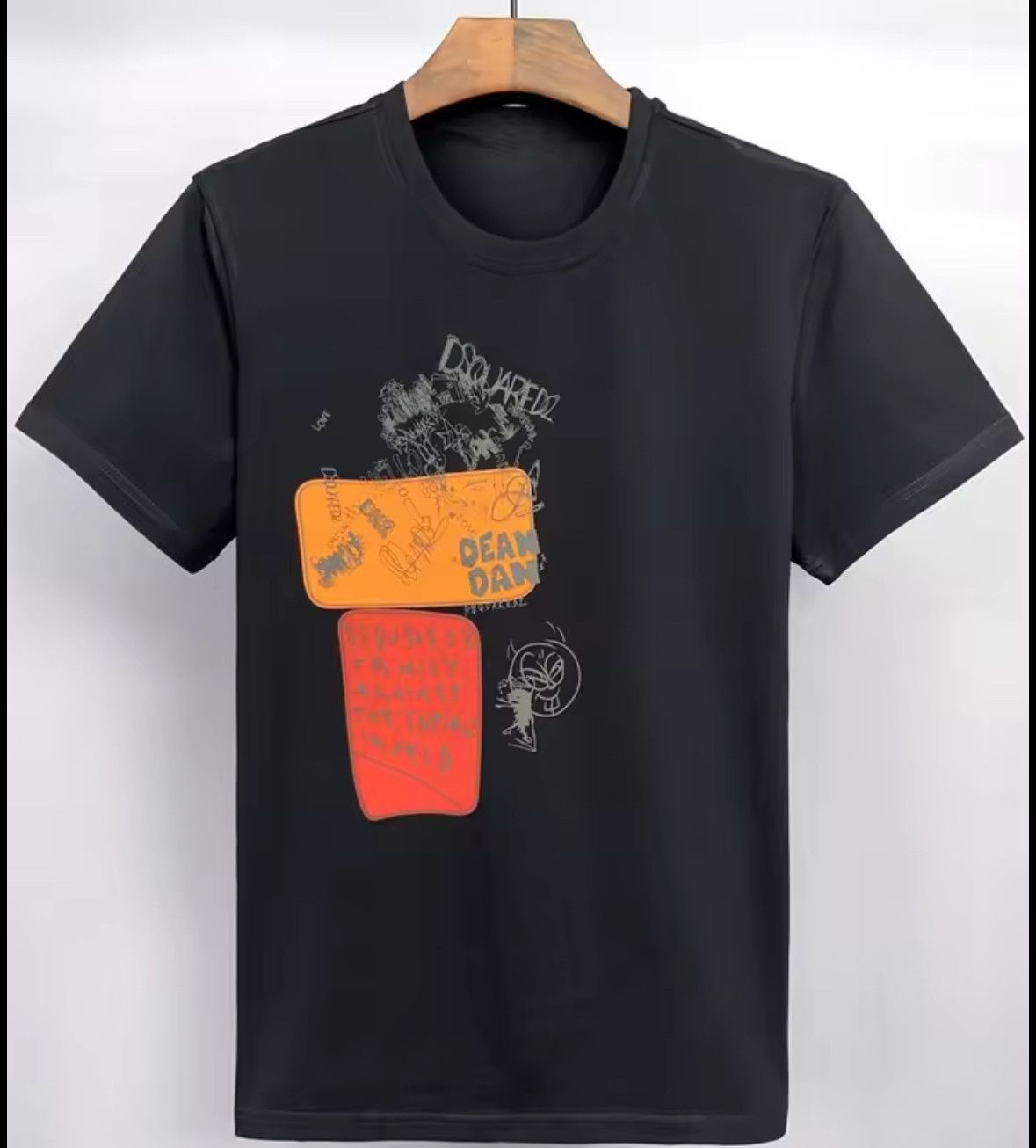Japanese Brand Streetwear Red Orange Letters Graffiti Printed Black T-Shirt Size US XL / EU 56 / 4 - 3 Thumbnail