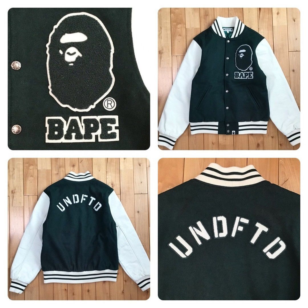 Bape × Undefeated BAPE Undefeated Leather Sleeve Varsity Jacket a bathing ape Size US M / EU 48-50 / 2 - 1 Thumbnail