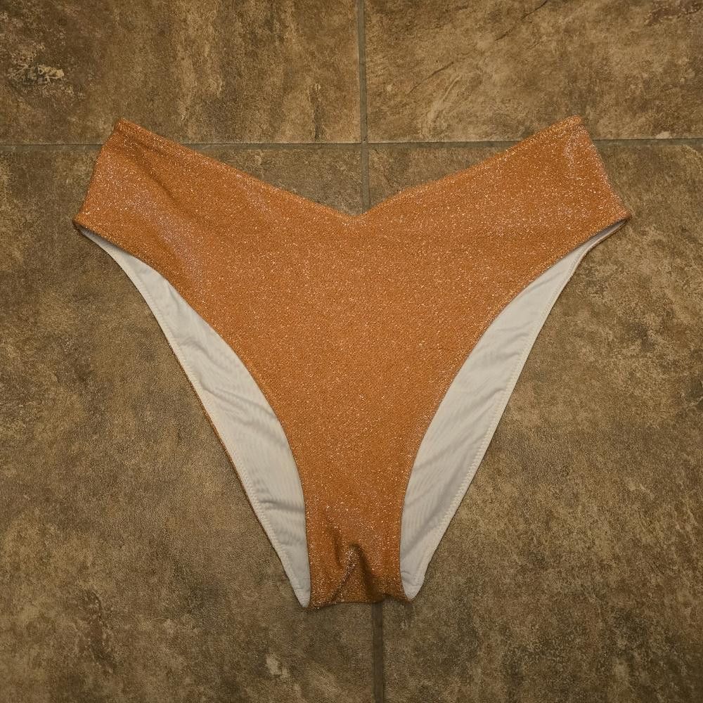 Designer Orange Sparkle High Waisted VS Bikini Bottoms Size ONE SIZE - 1 Thumbnail
