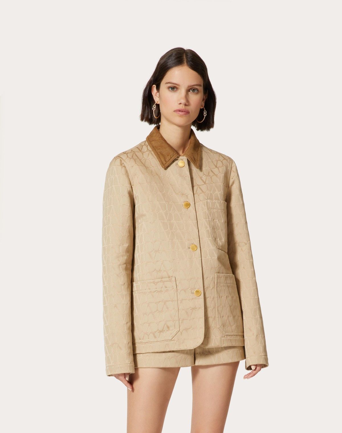 Valentino o1s1wg110525 Toile Iconographe Cordura Cotton Caban in Beige Size XS / US 0-2 / IT 36-38 - 4 Thumbnail