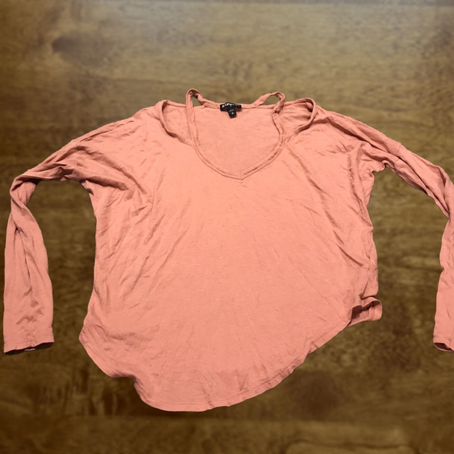 Express express womens S rose pink long sleeve shirt cotton blend blouse knit V-Neck casual basic Size S / US 4 / IT 40 - 1 Thumbnail