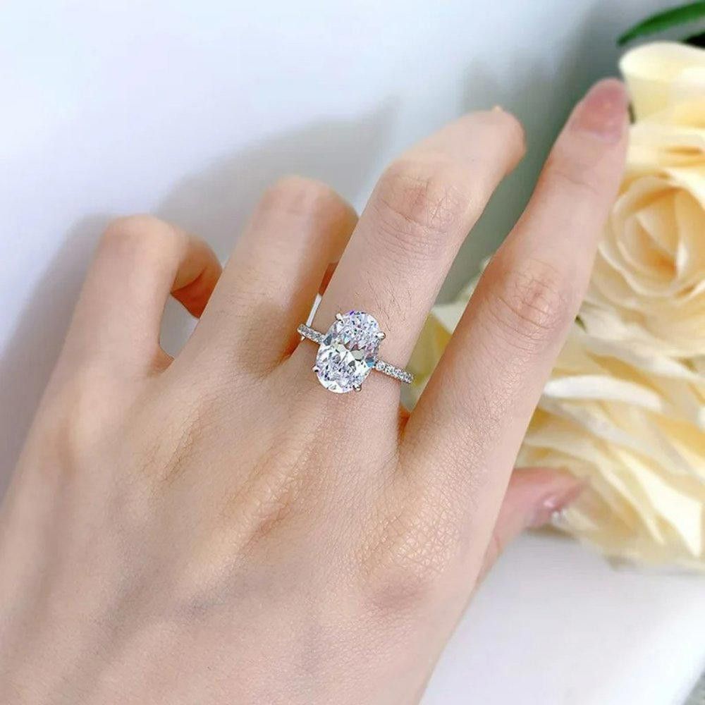 Designer Oversized 14mm Oval CZ Silver Engagement Ring - Size 5 Size ONE SIZE - 8 Thumbnail