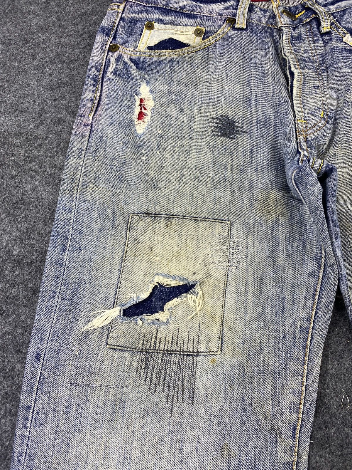 Japanese Brand × Jean Flash Report Distress Blue Wash Denim - J972 Size US 33 - 14 Thumbnail