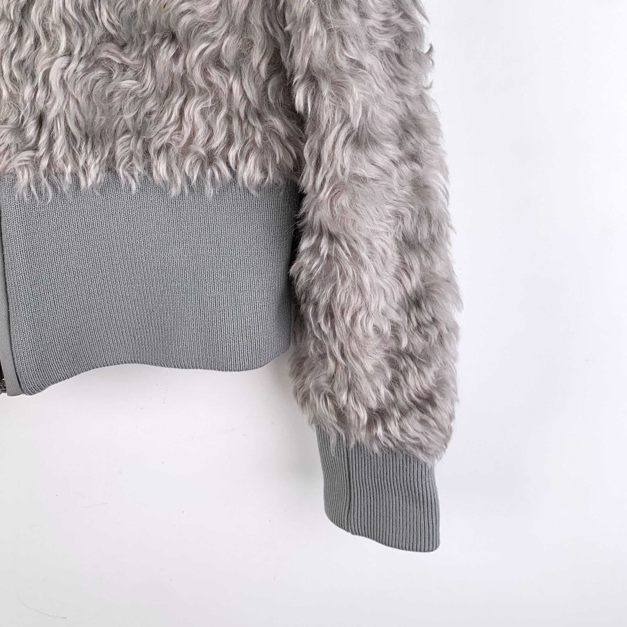 Prada Prada Womens Gray Faux Fur & Knit Jacket With Triangular Log Size S / US 4 / IT 40 - 6 Thumbnail
