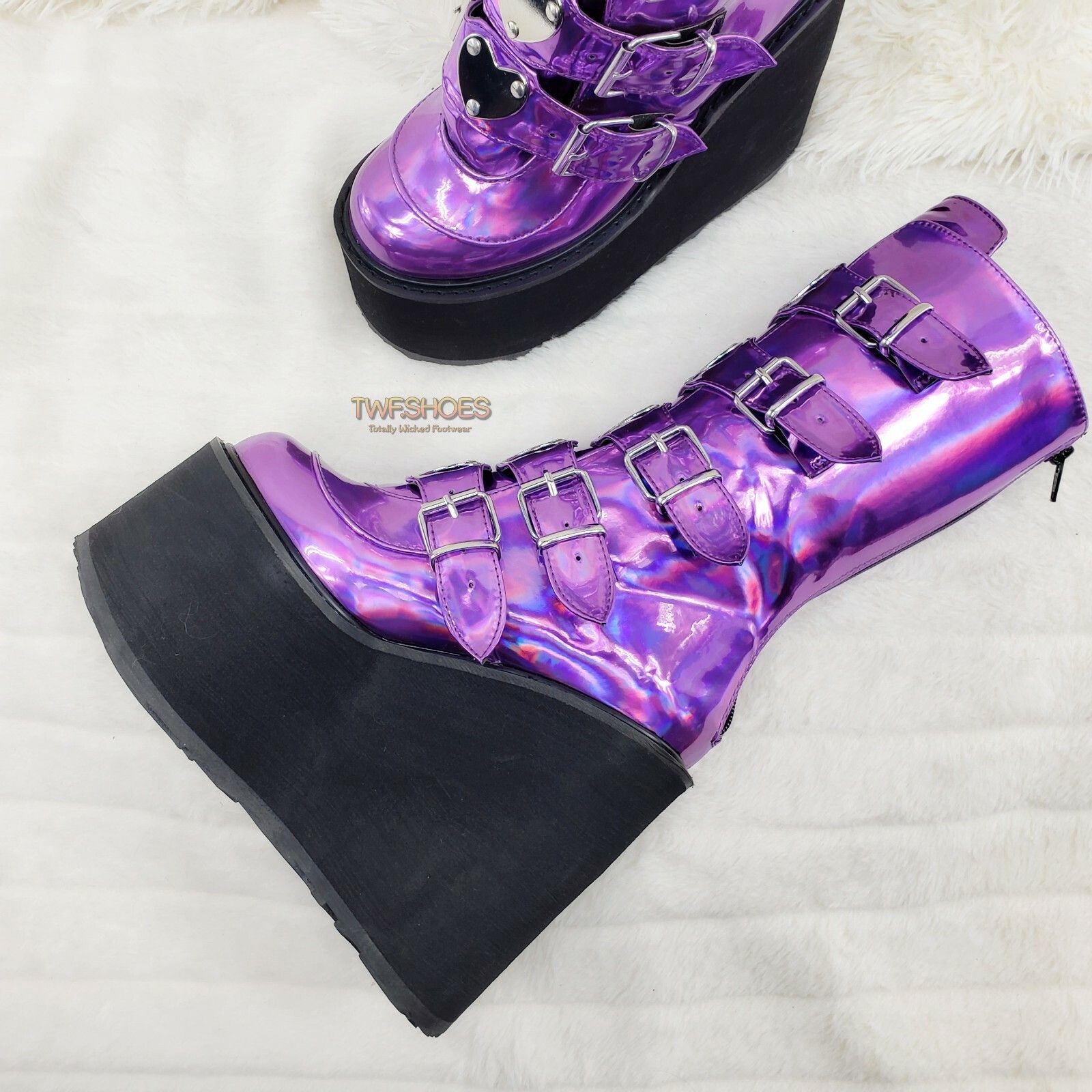 Demonia Cult DEMONIA Swing 230 Purple Hologram Calf Boot 5.5" Platform He Size US 6 / IT 36 - 4 Thumbnail