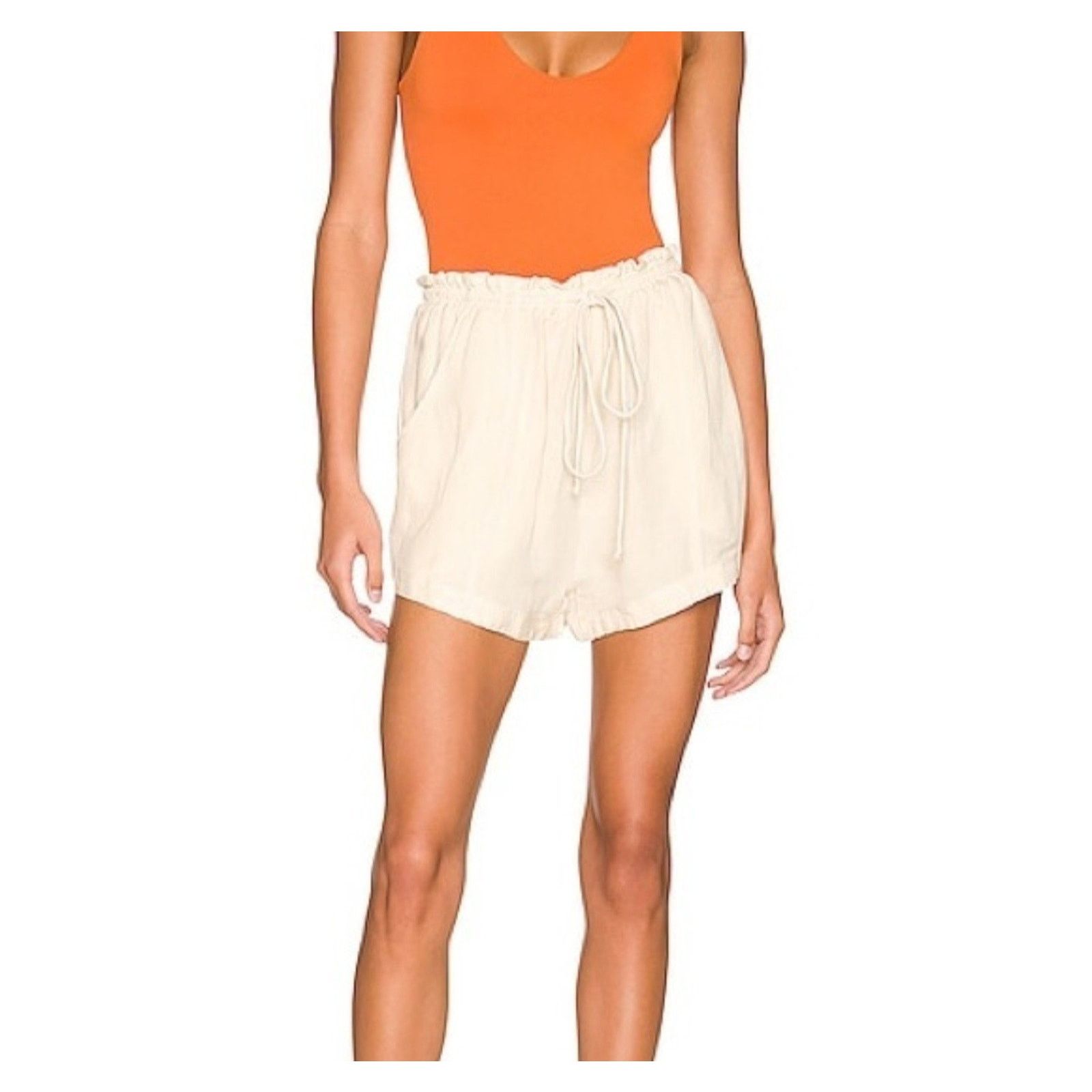 Free People WeThe Free People Mirella Linen & Cotton Drawstring Shorts S Size 27" / US 4 / IT 40 - 1 Thumbnail