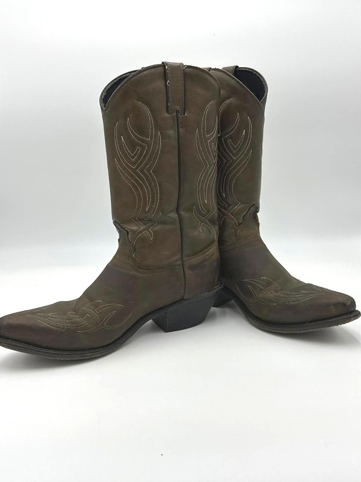 Designer Stylish Brown Western Cowboy Boots with Intricate Stitching Size US 9.5 / EU 42-43 - 2 Thumbnail