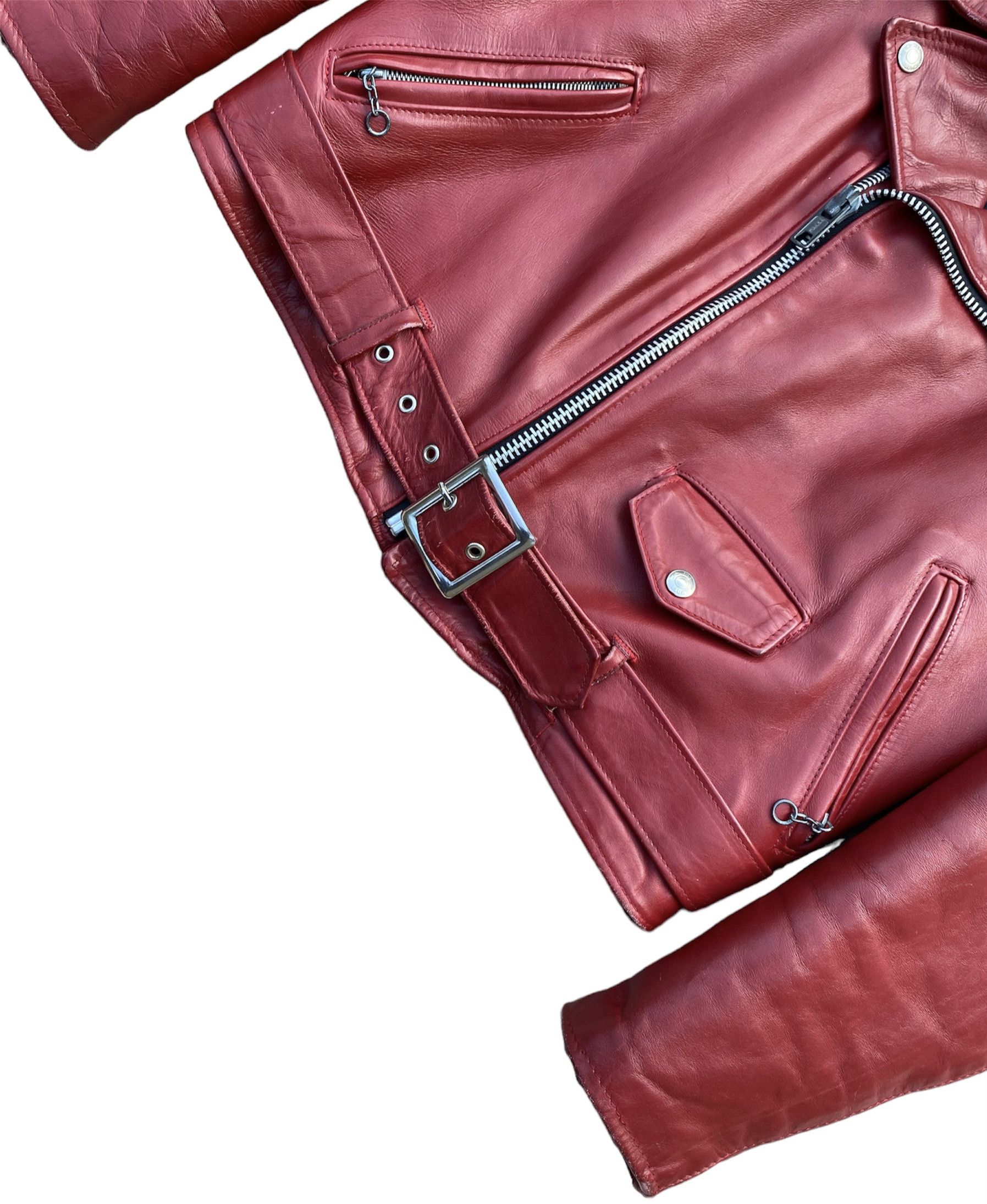 Schott Cropped Oversize Red Schott Perfecto Vintage Biker Jacket Size XL / US 12-14 / IT 48-50 - 5 Thumbnail