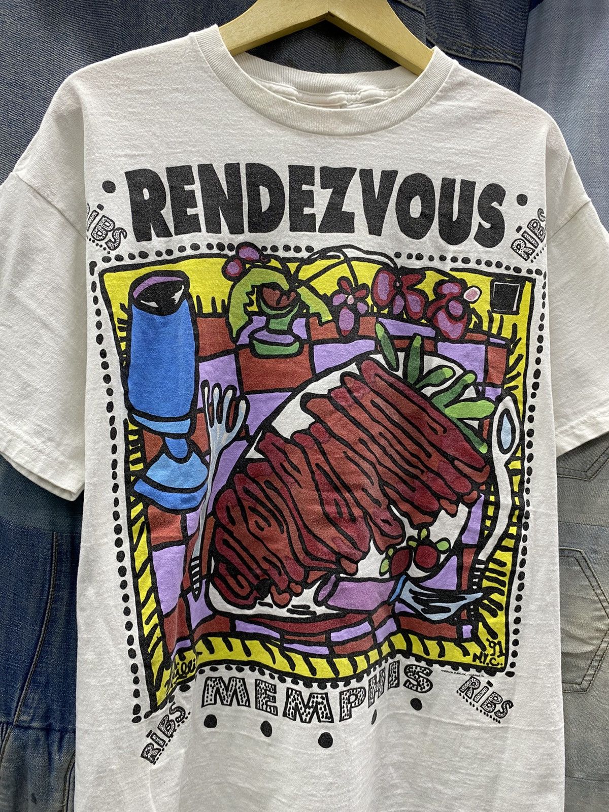 Designer × Vintage 💥RENDEZVOUZ crazy art tshirt Size US XL / EU 56 / 4 - 2 Thumbnail