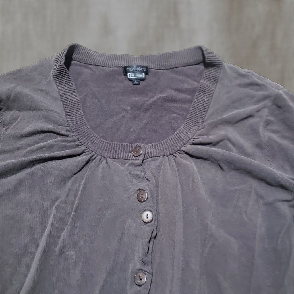 Vintage VINTAGE Maurices Knit Silk Blend Brown Short Sleeve Button Up Shirt Womens Large Size L / US 10 / IT 46 - 1 Thumbnail