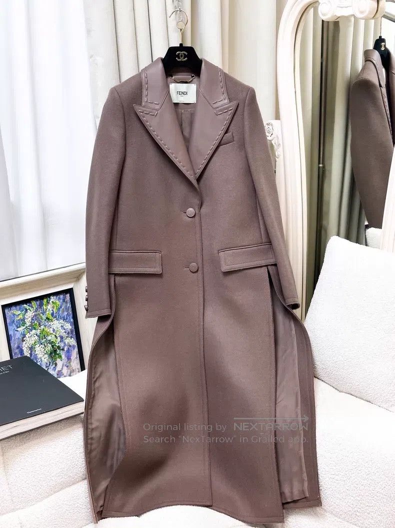 Fendi Fendi Purple Wool Cashmere Leather Collar Coat Size XXS / US 00 / IT 34 - 1 Thumbnail