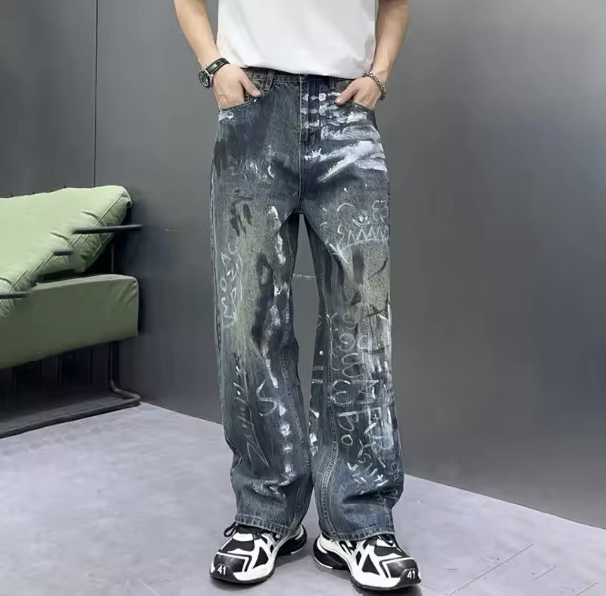 Denime × Japanese Brand Y2K Baggy Jeans Vintage Blue Loosen Fit Hand-painted Denim Size US 30 / EU 46 - 1 Thumbnail