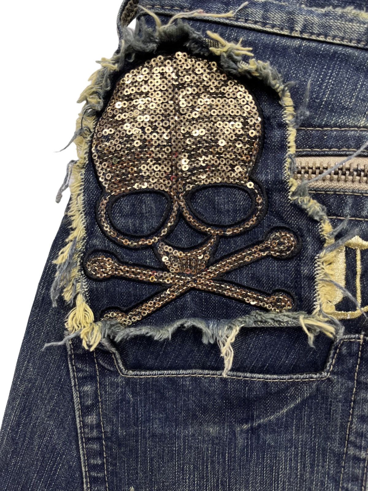Vintage 🔥CLASSICAL ELF Punk Skull Crossbones Sequin Mudmax Denim Size 27" / US 4 / IT 40 - 3 Thumbnail