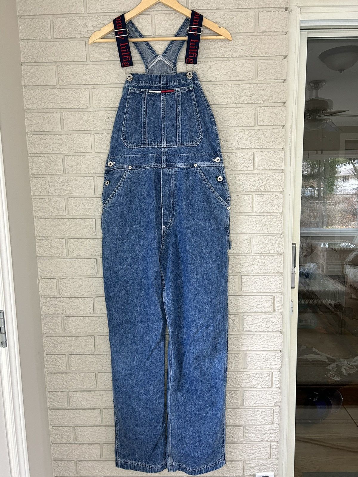 VTG Tommy Hilfiger Denim Overalls Mens Size L on sale 90's Bib Carpenter Distressed