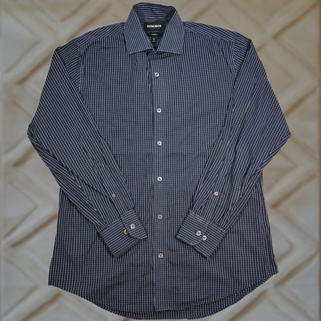 Bonobos Bonobos Dress Shirt Gingham Tailored Fit Long Sleeve Blue White 15 1/2 33 Mens Size 42R - 1 Thumbnail
