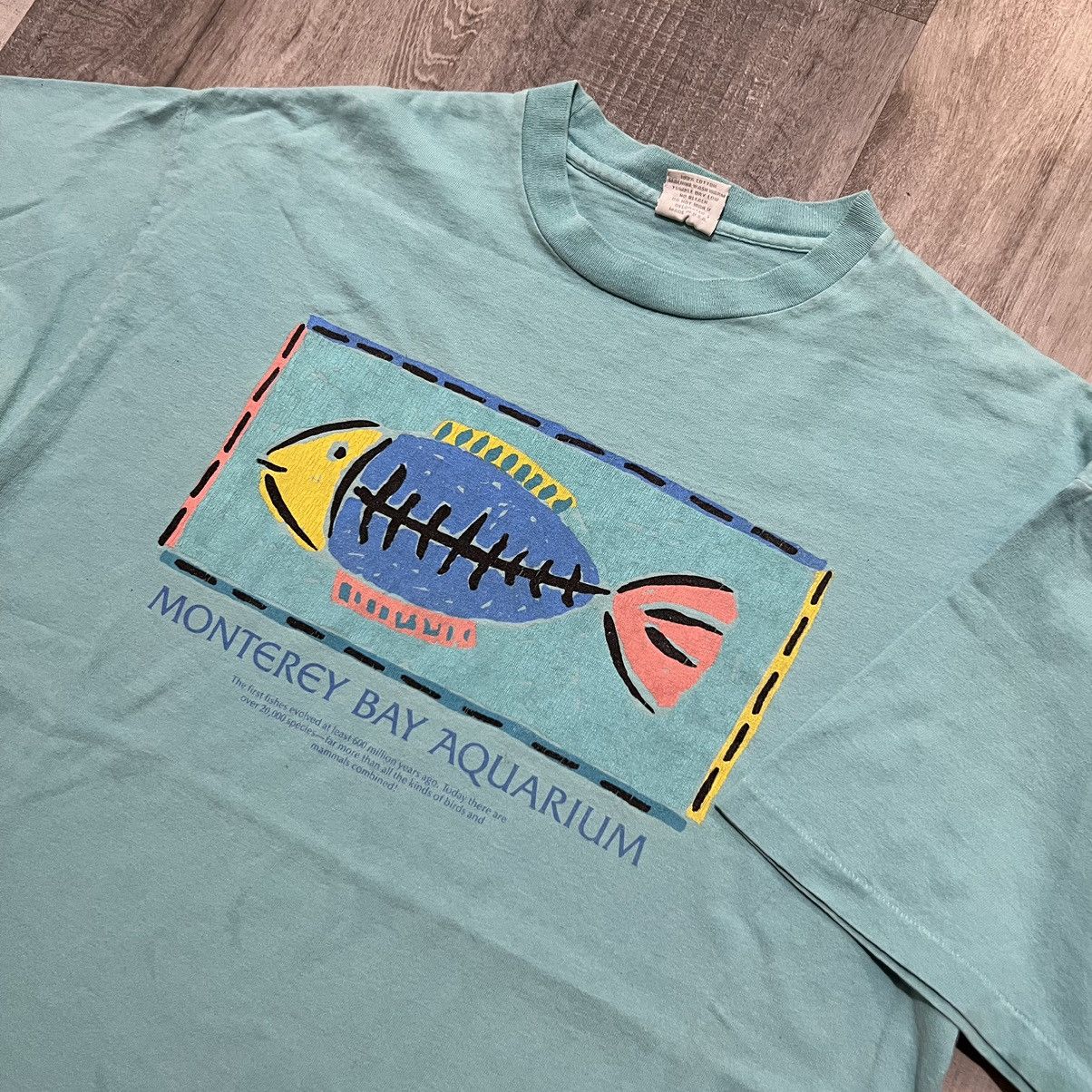 Vintage VTG Monterey Bay Aquarium 90s Teal Blue Fish Aquatic Shirt Size US XL / EU 56 / 4 - 2 Thumbnail