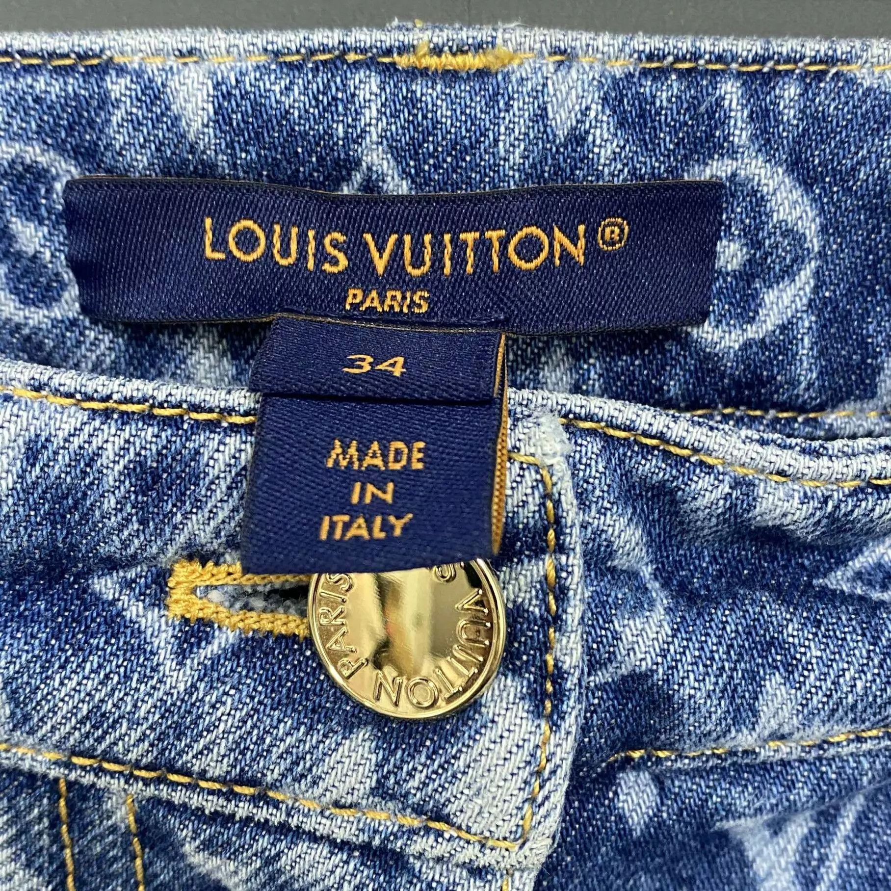 Louis Vuitton LV Monogram All Over Print Wide Leg Jeans Women's 34 New Size 25" / US 0 / IT 36 - 5 Thumbnail