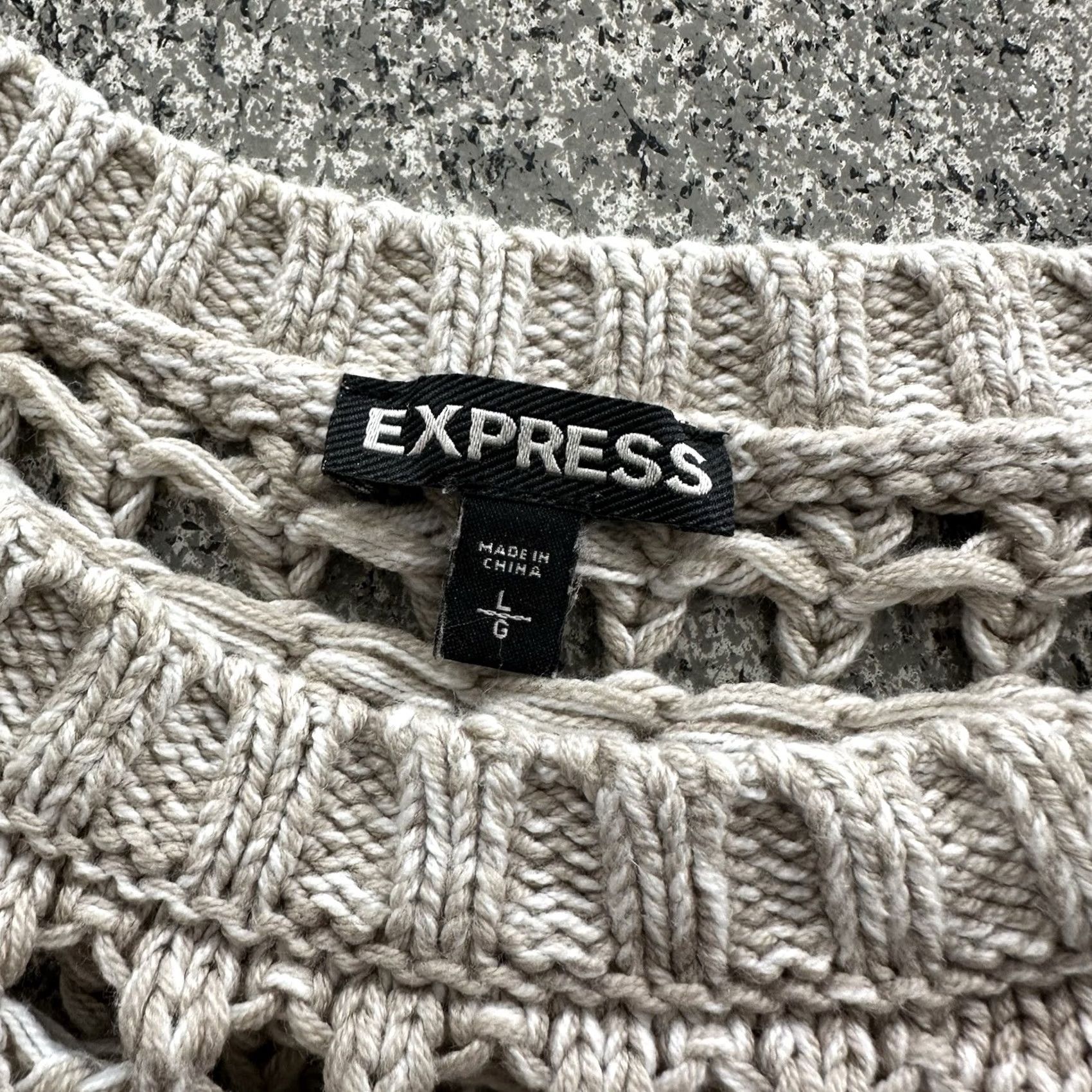 Express Express Sweater L Womens Crew Neck Open Knit Tan Brown Crochet Long Sleeve Pullover Size L / US 10 / IT 46 - 2 Thumbnail