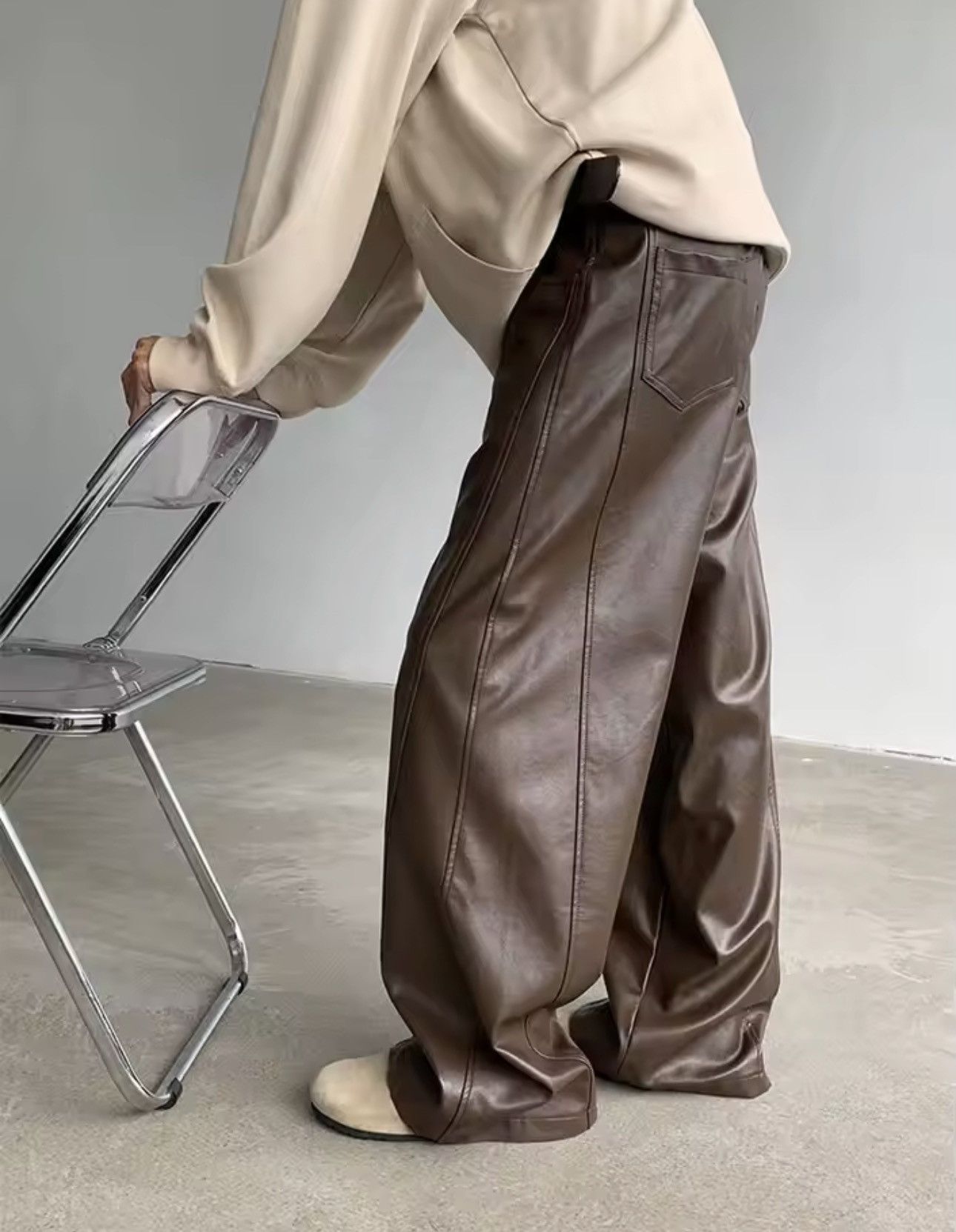 Jean Aoyama x ishi Faux Leather Brown Flare Pants Size US 29 - 3 Thumbnail