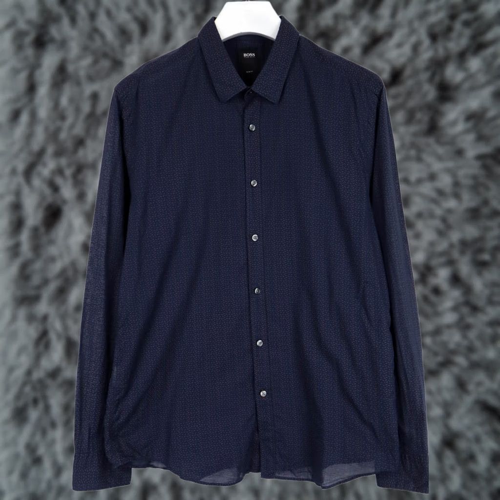 Hugo Boss HUGO BOSS Ronni Slim Fit Shirt Men's XL Patterned Blue Long Sleeve Button Up Size US XL / EU 56 / 4 - 1 Thumbnail