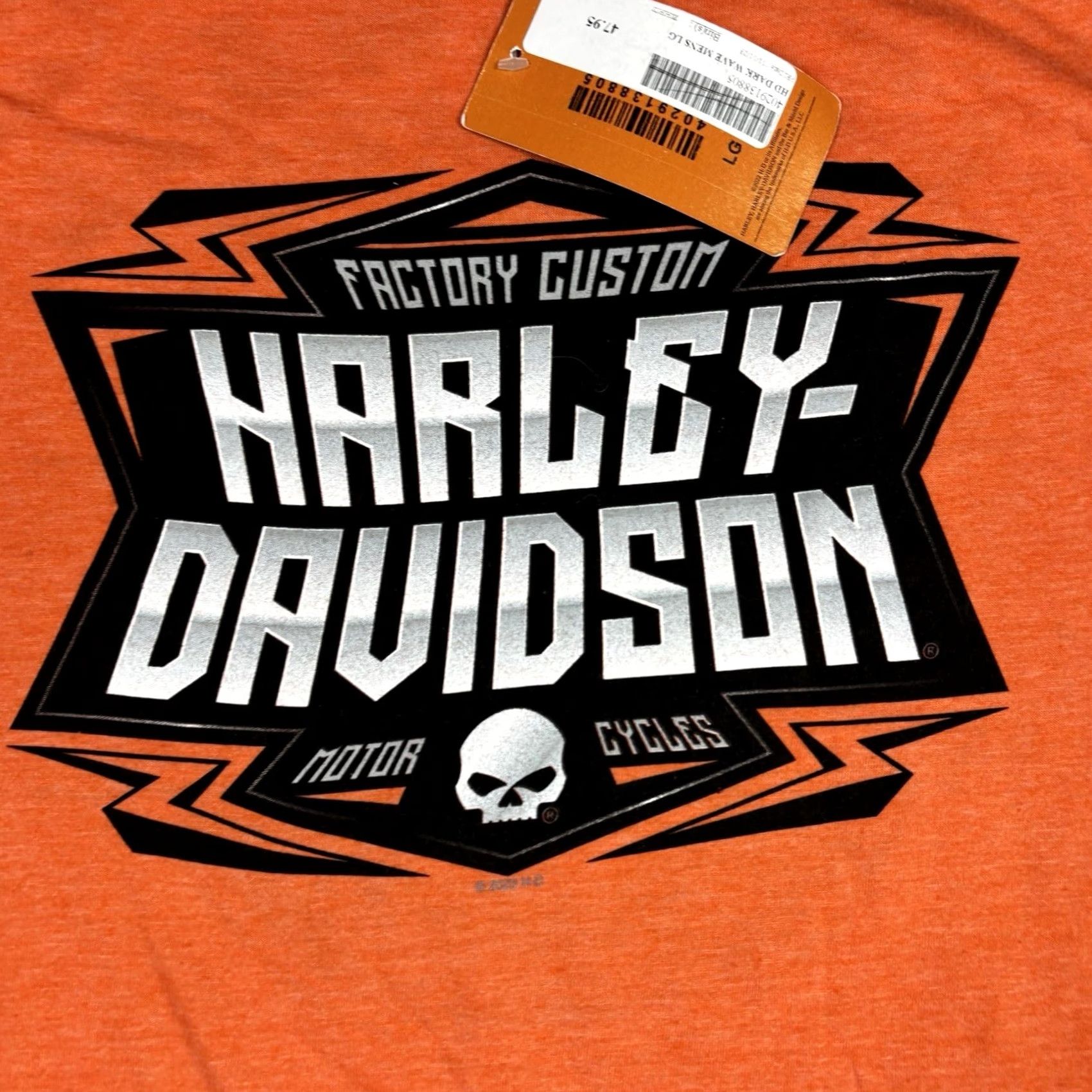 Harley Davidson VINTAGE Harley-Davidson T Shirt Logo Biker Print Double-Sided Adult L NWT Orange Cotton Crew Neck Short Sleeve Graphic Print Mens Size US L / EU 52-54 / 3 - 6 Thumbnail