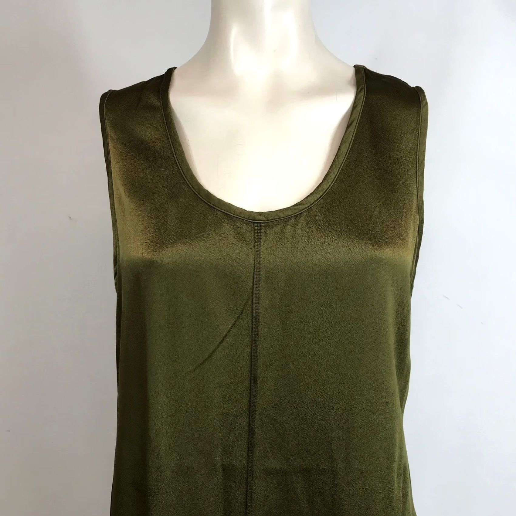 Olive XCVI Womens Olive Green Satin Jersey Sleeveless Top Small 1428Z - & Fringe Tank Size S / US 4 / IT 40 - 2 Thumbnail