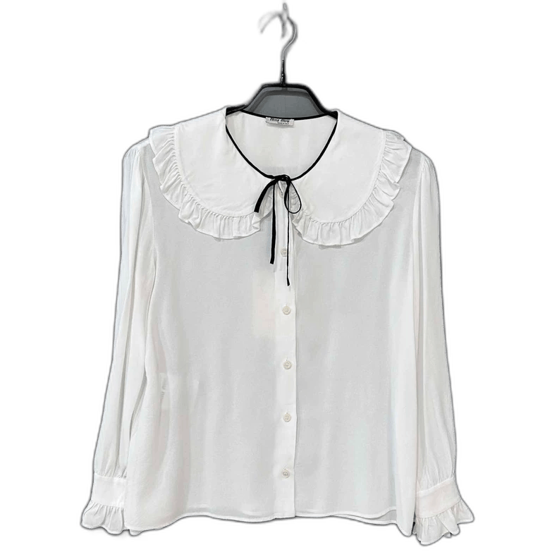 Miu Miu Ruffled Collar Tie Blouse by Miu Miu Size S / US 4 / IT 40 - 1 Thumbnail
