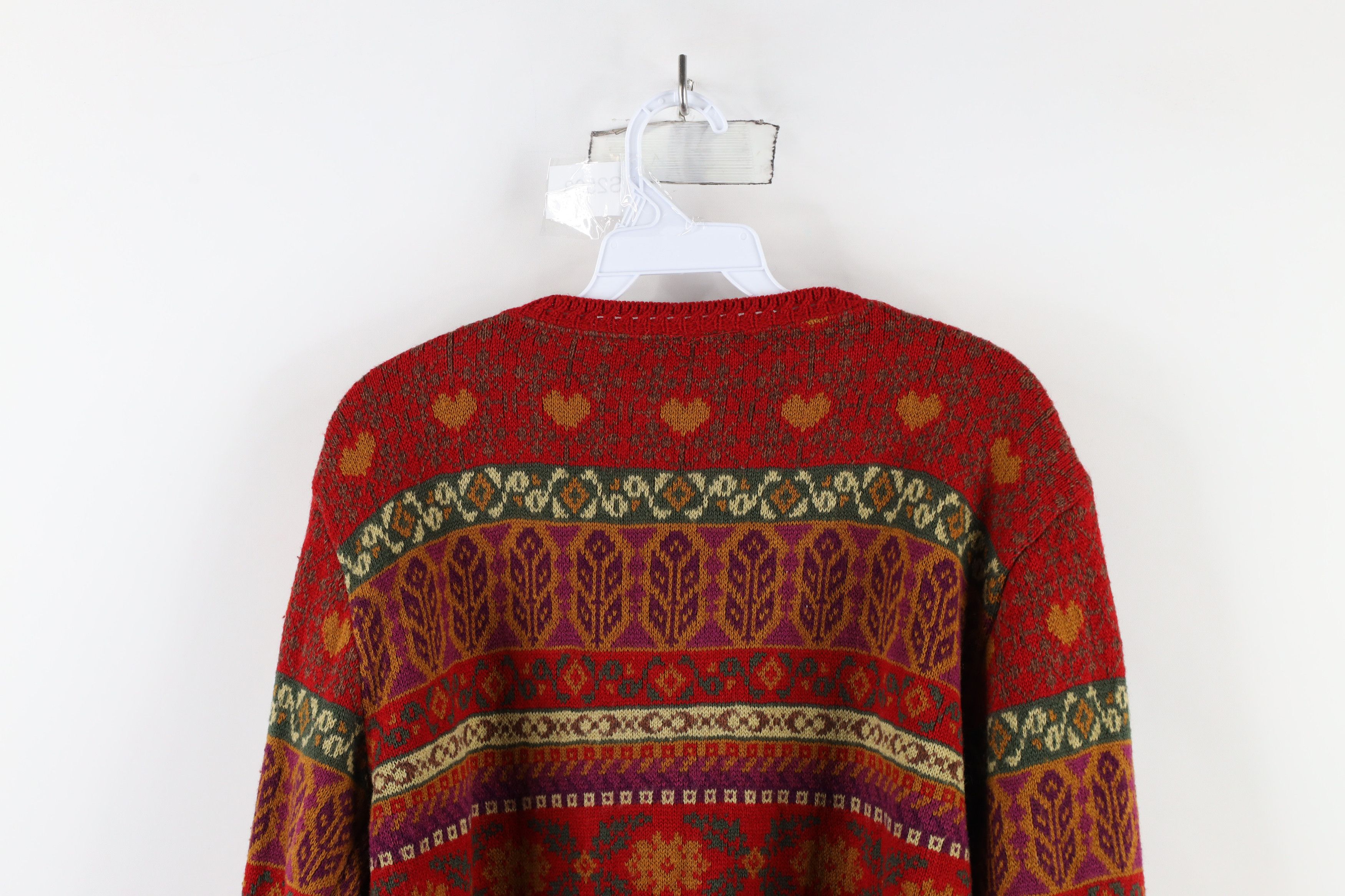 Vintage Vintage 90s Streetwear Fair Isle Flower Heart Knit Sweater Size L / US 10 / IT 46 - 10 Thumbnail
