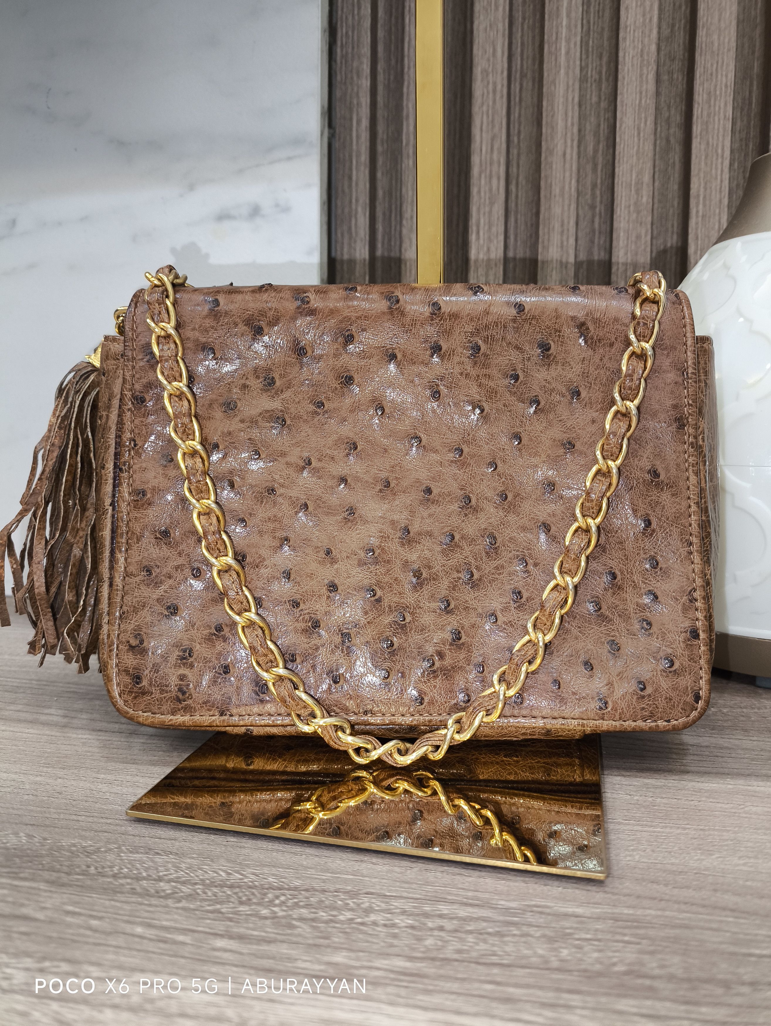 Chanel Chanel Vintage Ostrich Leather SingleFlap Chain Shoulder Bag Size ONE SIZE - 1 Thumbnail