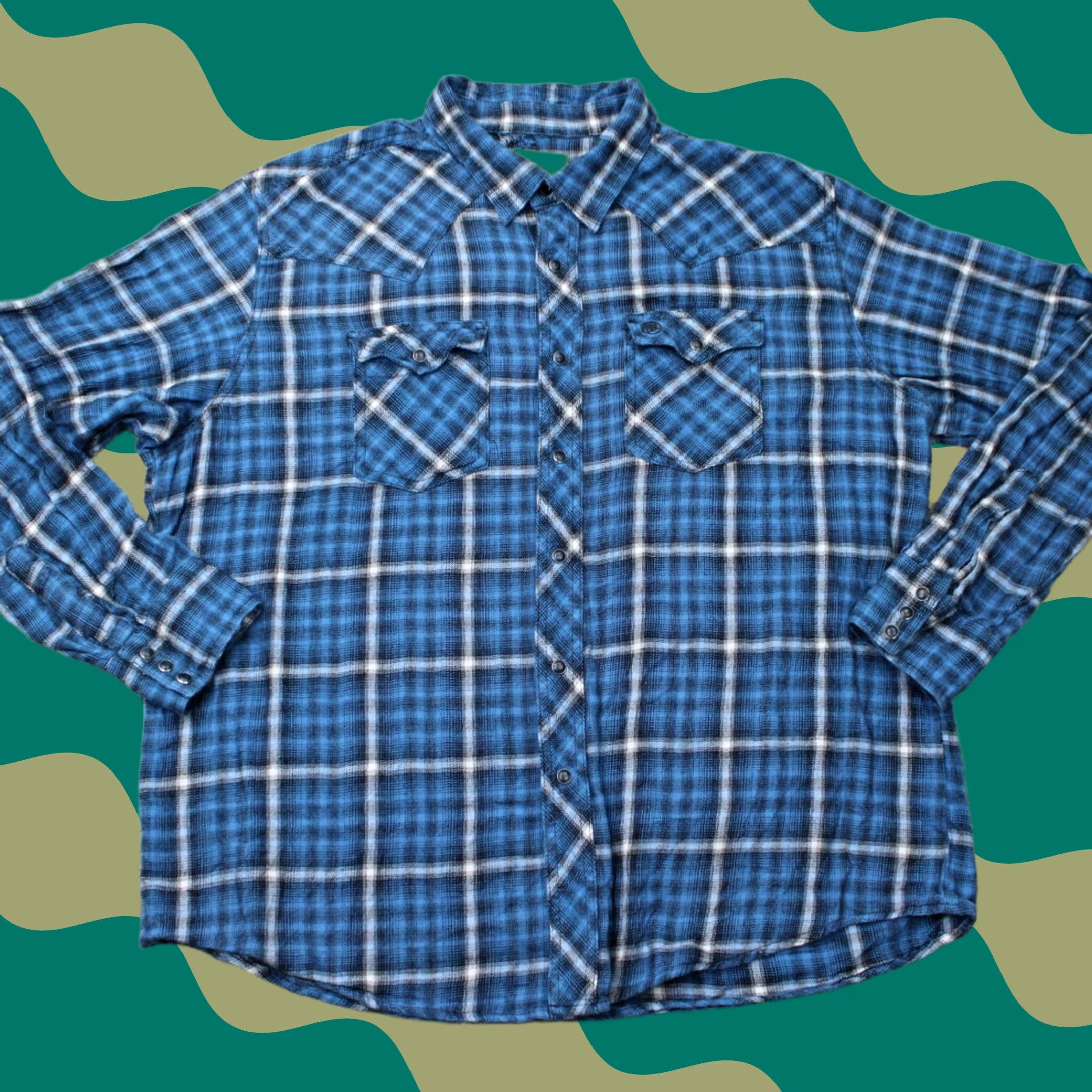 Wrangler Wrangler Shirt Mens 2XL Blue Pearl Snap Western Cotton L/S Flannel WRANGLER WRANCHER Cowboy Western Shirt Mens 2XL Blue Plaid Cotton Button-Up Wool? Size US XXL / EU 58 / 5 - 1 Thumbnail
