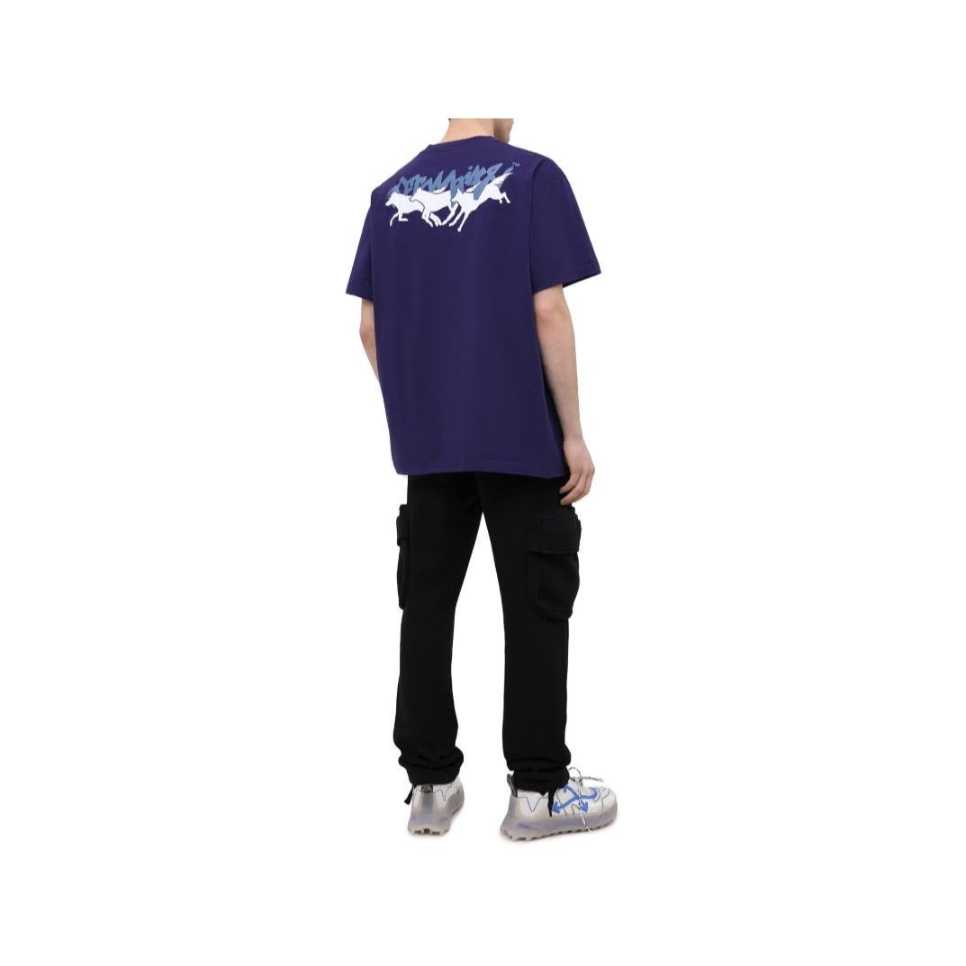 Off-White Blue Running Wolves Logo Oversized T-Shirt Size US M / EU 48-50 / 2 - 3 Thumbnail