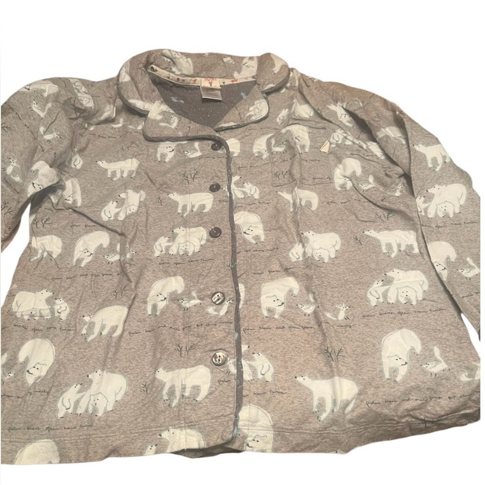 The Unbranded Brand MunkiMunki grey flannel polar bear print pajama set, size Lg Size L / US 10 / IT 46 - 1 Thumbnail