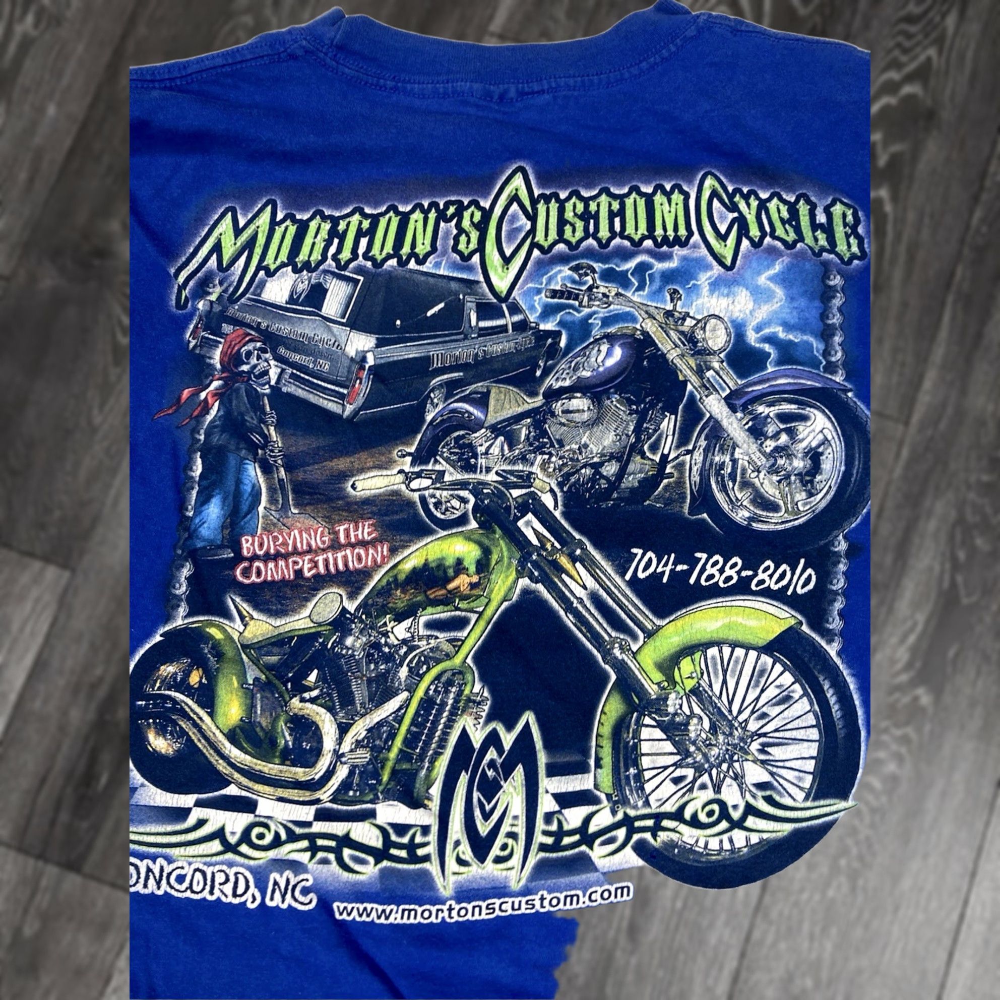 Vintage VINTAGE Morton's Custom Cycle Motorcycle Graphic T-shirt Men Large Blue Size US L / EU 52-54 / 3 - 1 Thumbnail