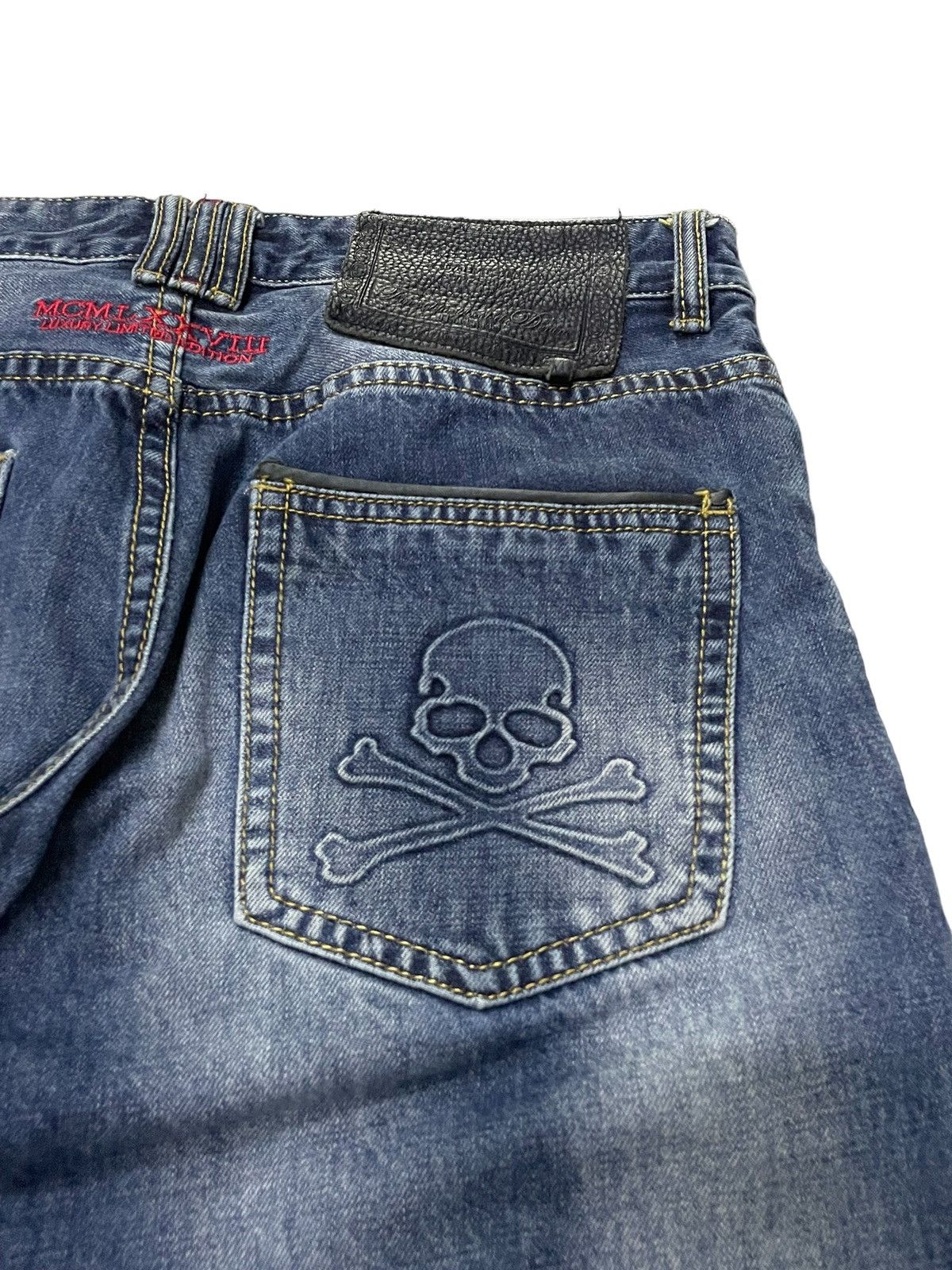 Hysteric Glamour × Philipp Plein Philip Plein Skull Embossed Crash Distressed Straight Jeans Size US 30 / EU 46 - 15 Thumbnail