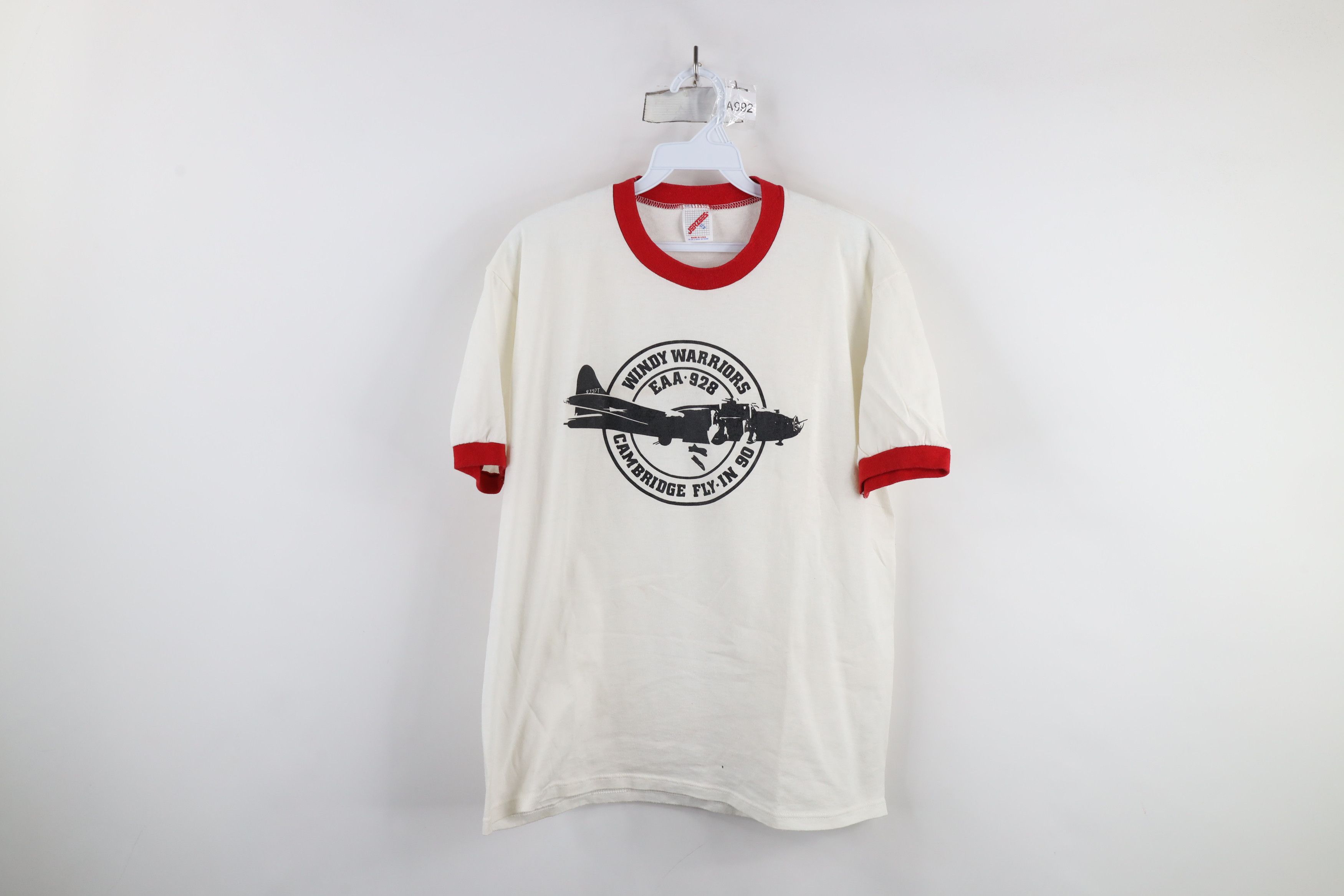 Vintage Vintage 90s Cambridge Fly In Ringer T-Shirt White USA Size US XL / EU 56 / 4 - 1 Thumbnail
