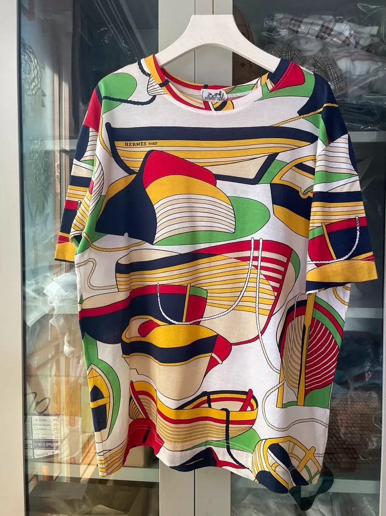 Hermes Hermes Short Sleeve TShirt with Boat Pattern-2506 Size M / US 6-8 / IT 42-44 - 4 Thumbnail