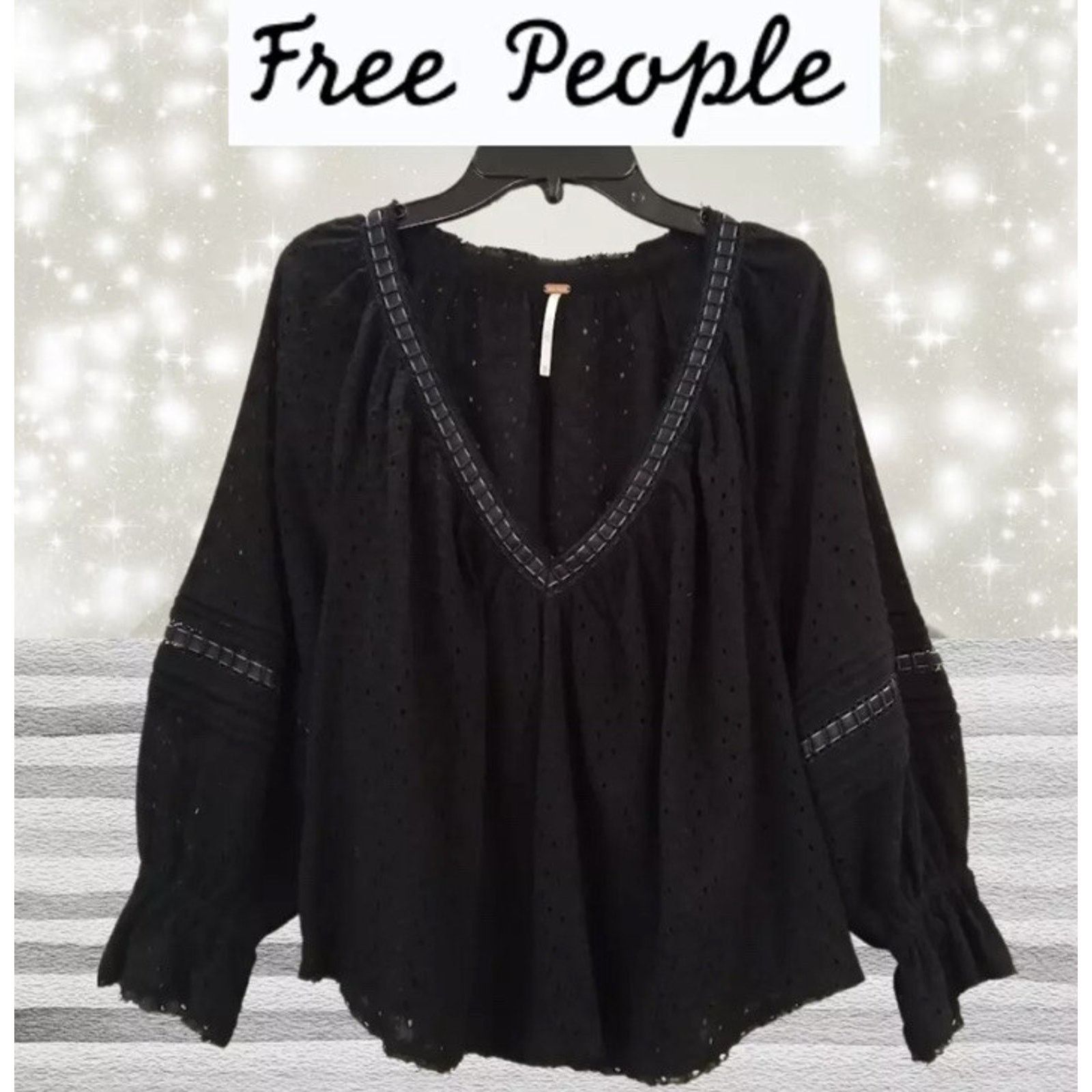 Free People Free People Darcy Eyelet Blouse Black women sizes L A002087 Size L / US 10 / IT 46 - 6 Thumbnail
