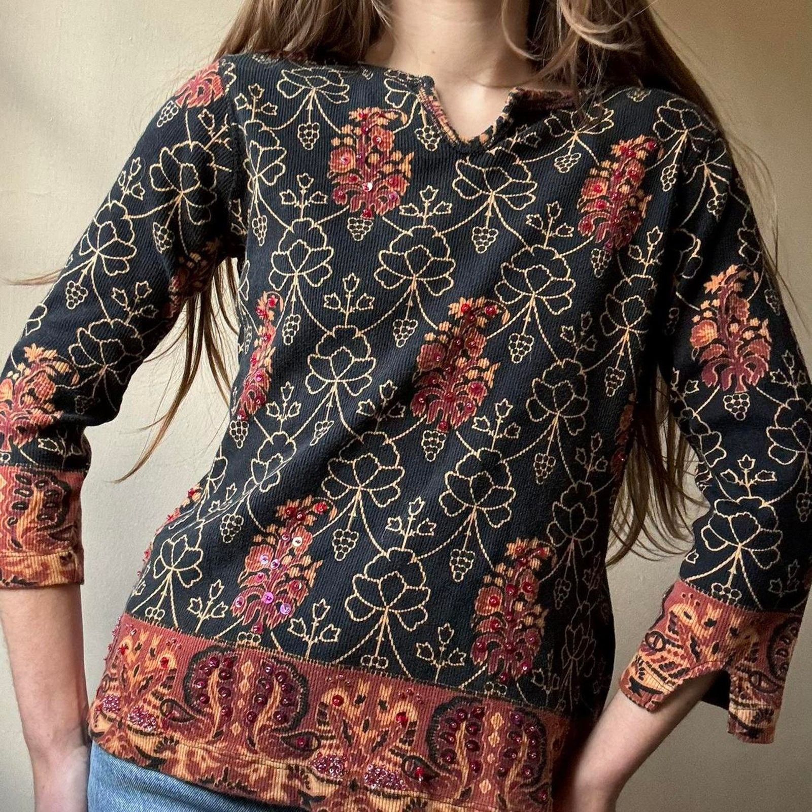 Vintage Vintage White Stag Sequined 3/4 Sleeve T-Shirt Medium Cotton Size M / US 6-8 / IT 42-44 - 3 Thumbnail