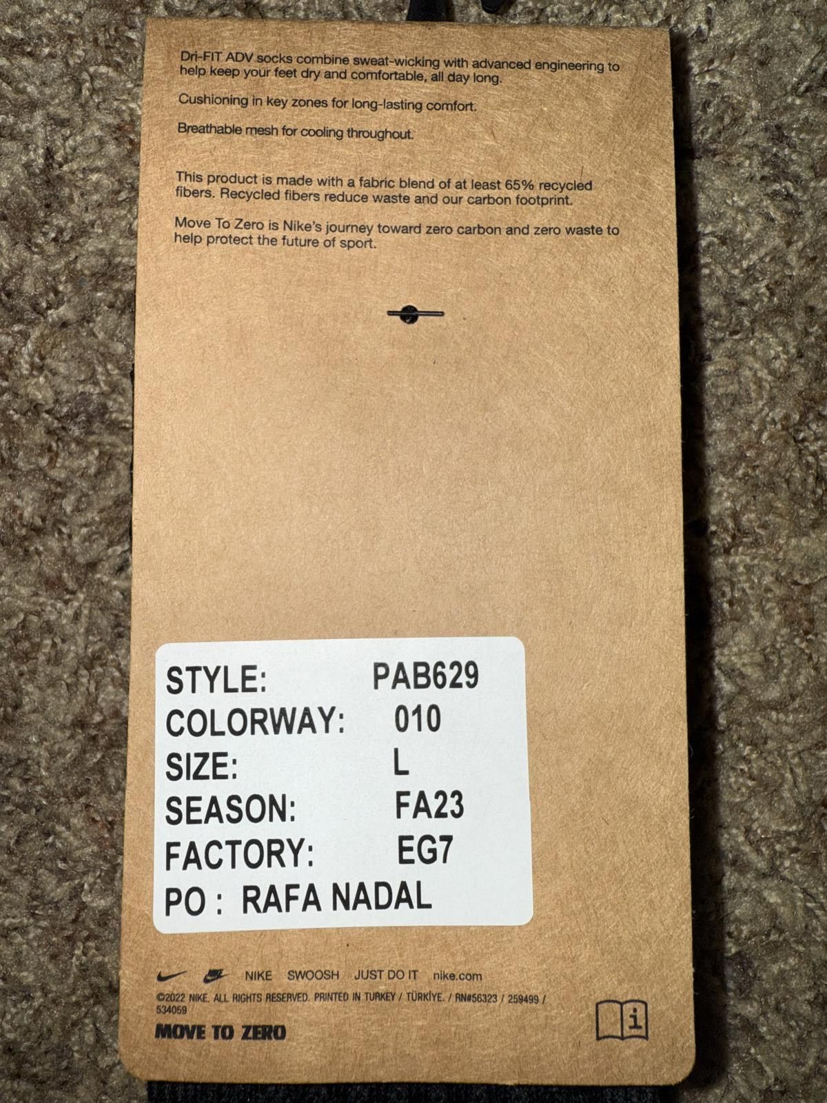Nike RAFA NADAL ISSUED Nike Unicorn Dri-FIT ADV Cushioned No-Show Socks 1 Pair Sample Size ONE SIZE - 3 Thumbnail