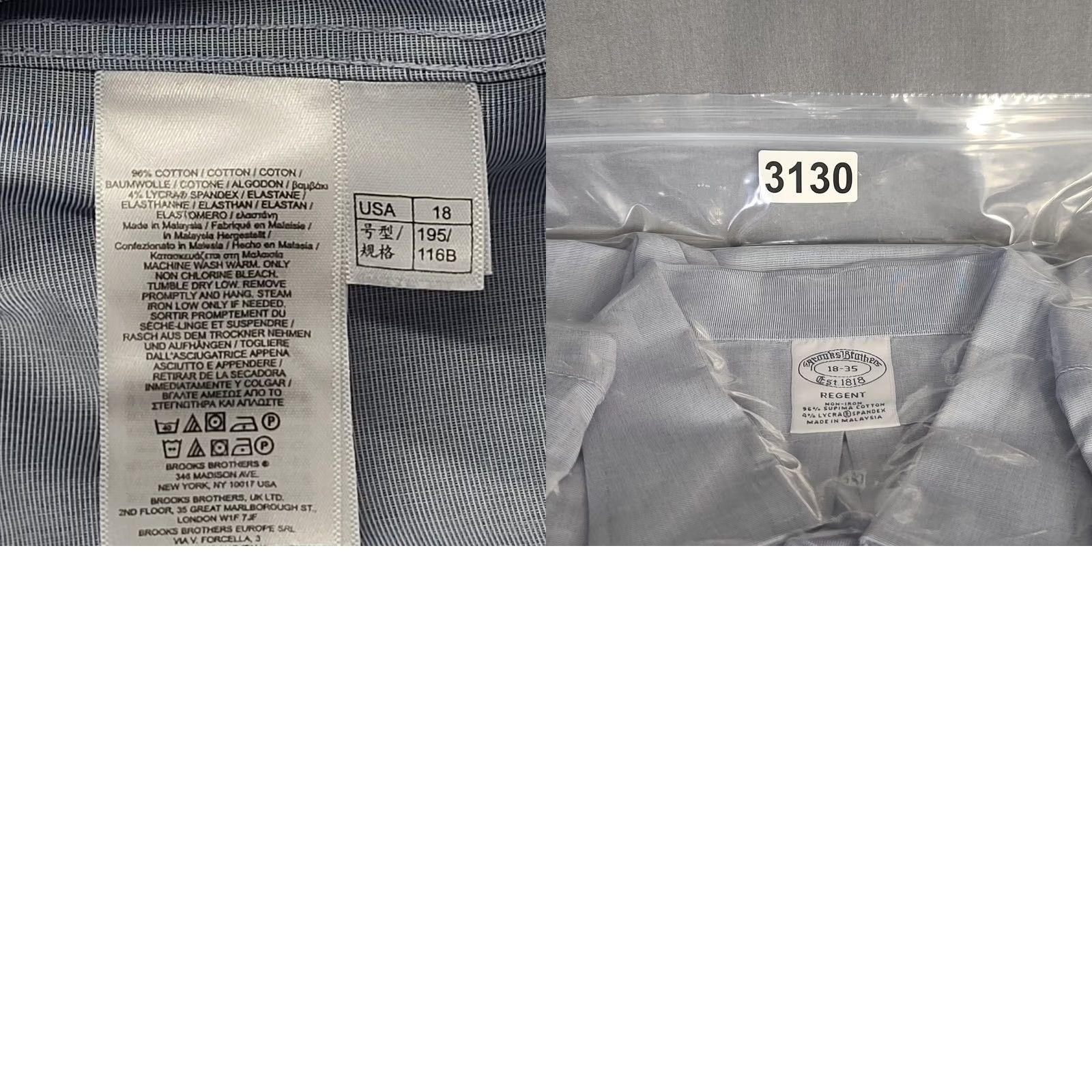 Brooks Brothers Brooks Brothers Shirt Mens 18-35 Regent Fit Supima Cotton Stretch Non Iron Button-Up Size US XXL / EU 58 / 5 - 8 Thumbnail