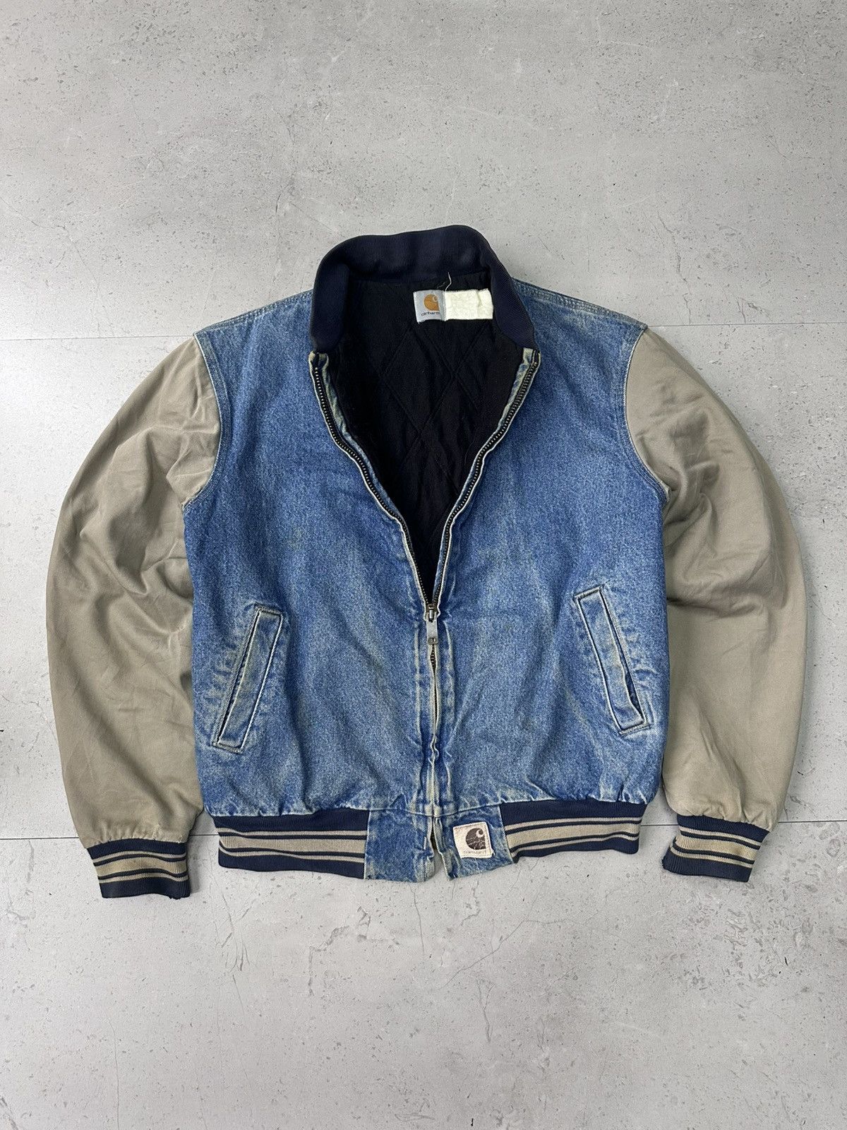 Carhartt × Vintage RARE 90s CARHARTT DENIM VARSITY JACKET Size US L / EU 52-54 / 3 - 10 Thumbnail