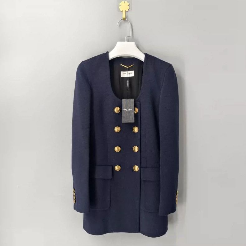 Saint Laurent Paris Saint laurent paris Navy double-breasted wool with U-neck c Size XS / US 0-2 / IT 36-38 - 1 Thumbnail