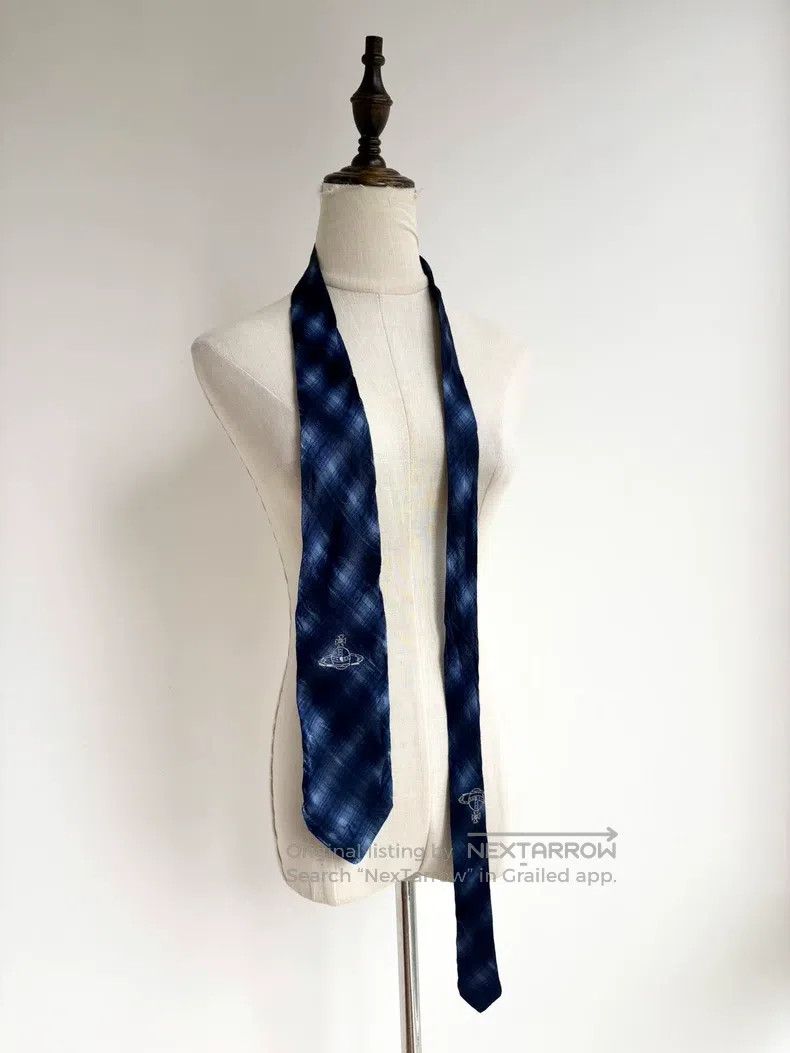 Vivienne Westwood Vivienne Westwood Blue Plaid Saturn Planet Embroidered Tie Size ONE SIZE - 2 Thumbnail