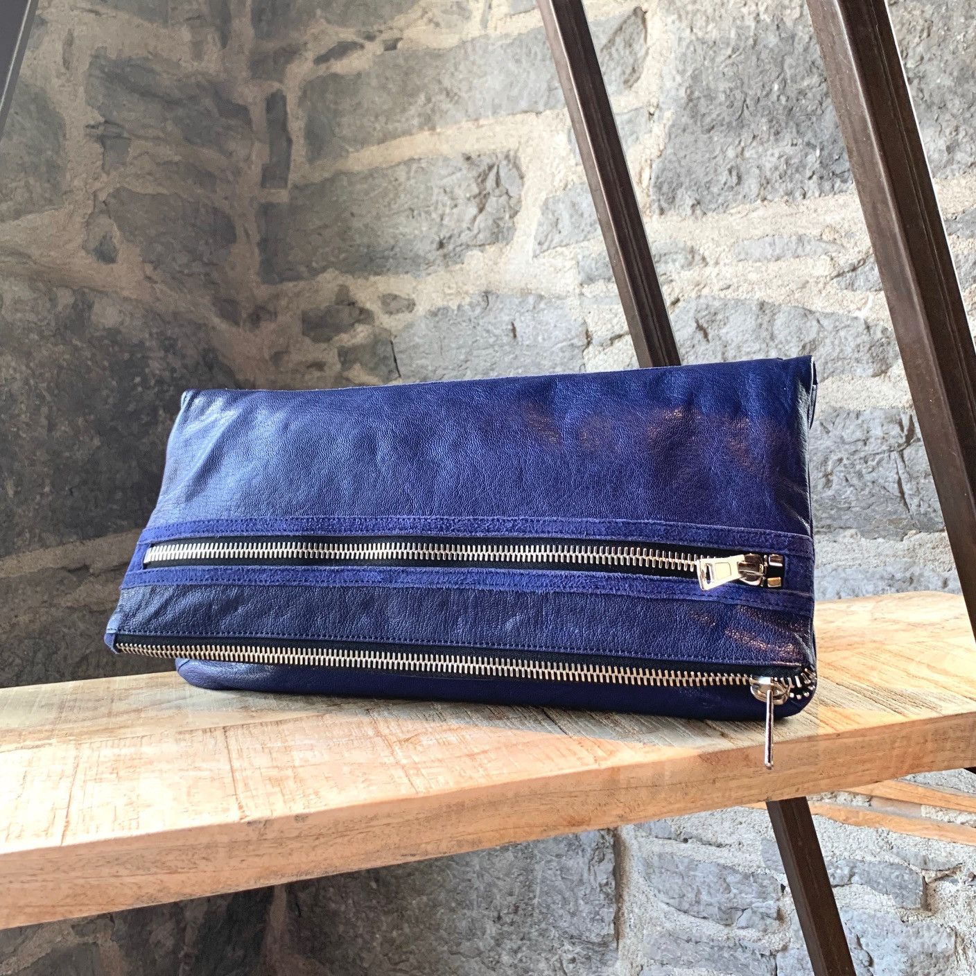 Alexander Wang Alexander Wang Dark Blue Fold Over Leather and Suede Clutch Size ONE SIZE - 1 Thumbnail